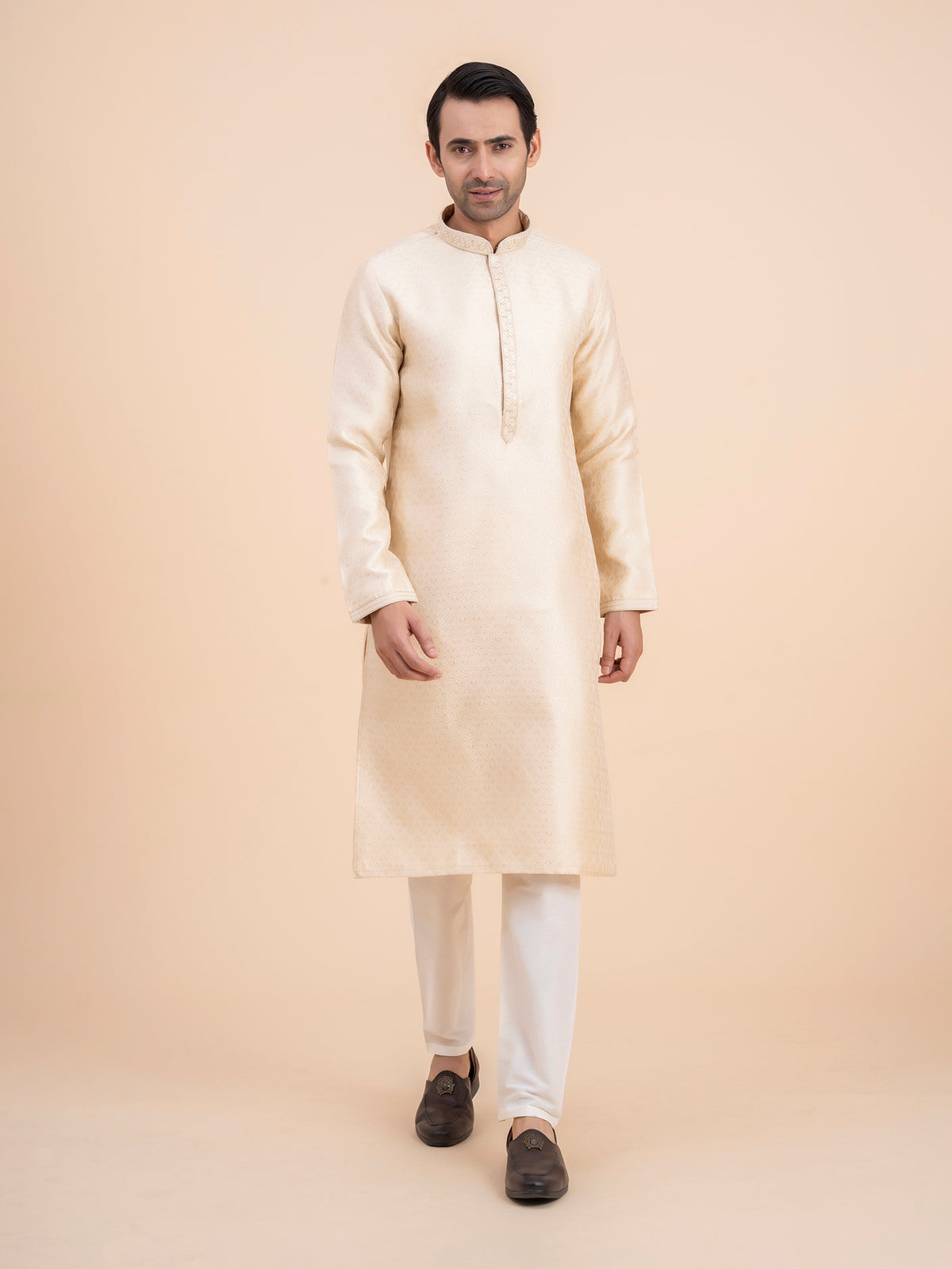 Cream Jacquard Kurta Set