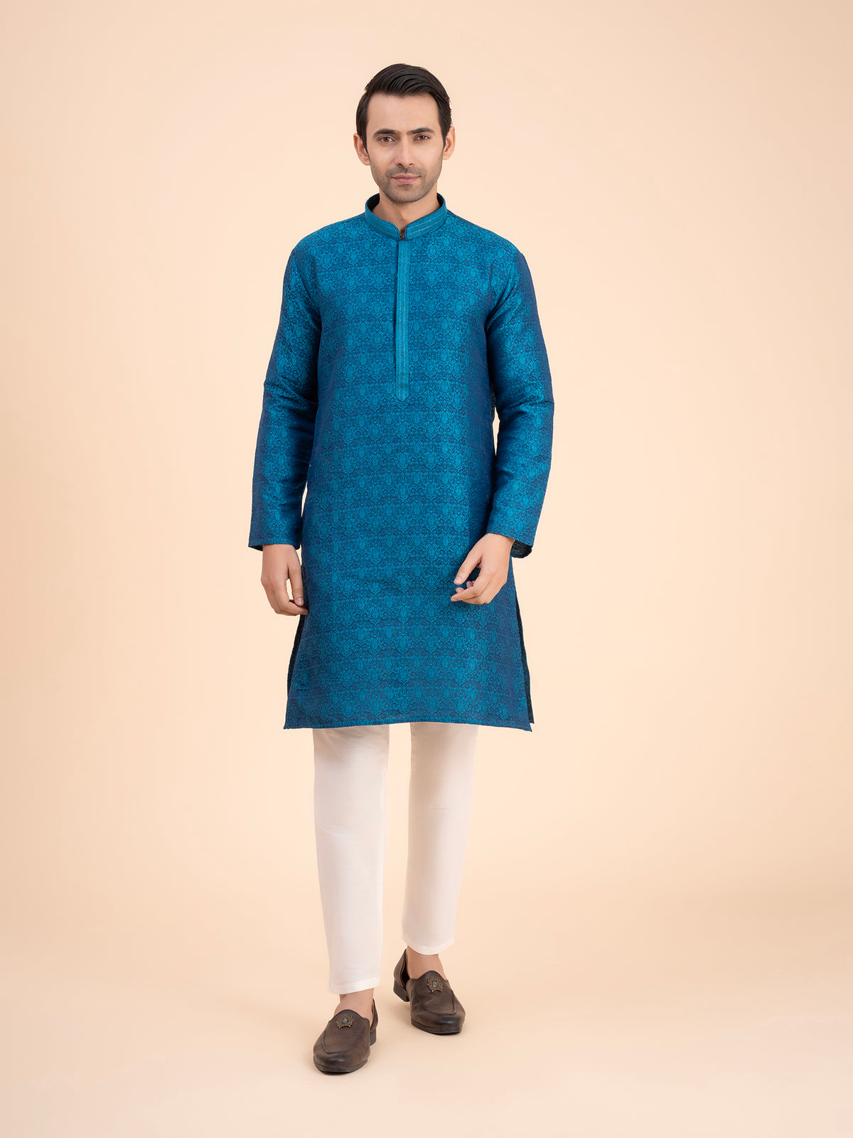 Ocean Teal Brocade Kurta Set