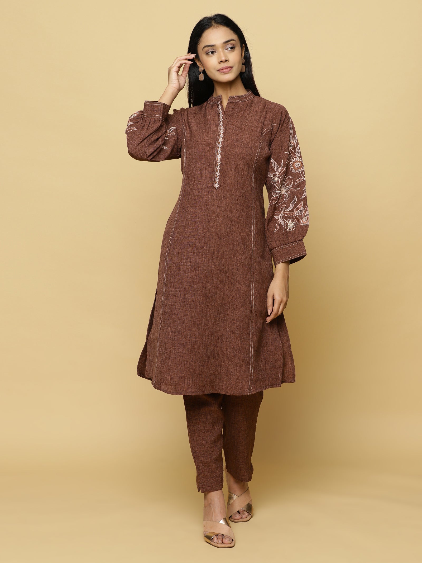 Brown Embroidered Co-ord Set