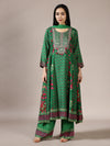 Emerald Green Flared Kurta Set with Floral Print
