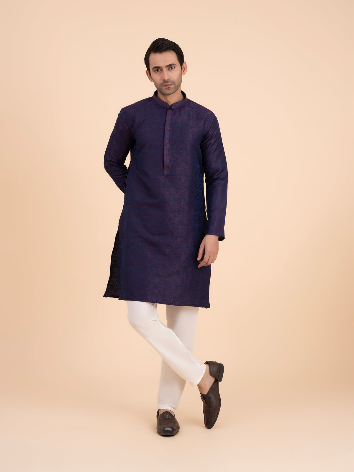 Midnight Indigo Brocade Kurta Set