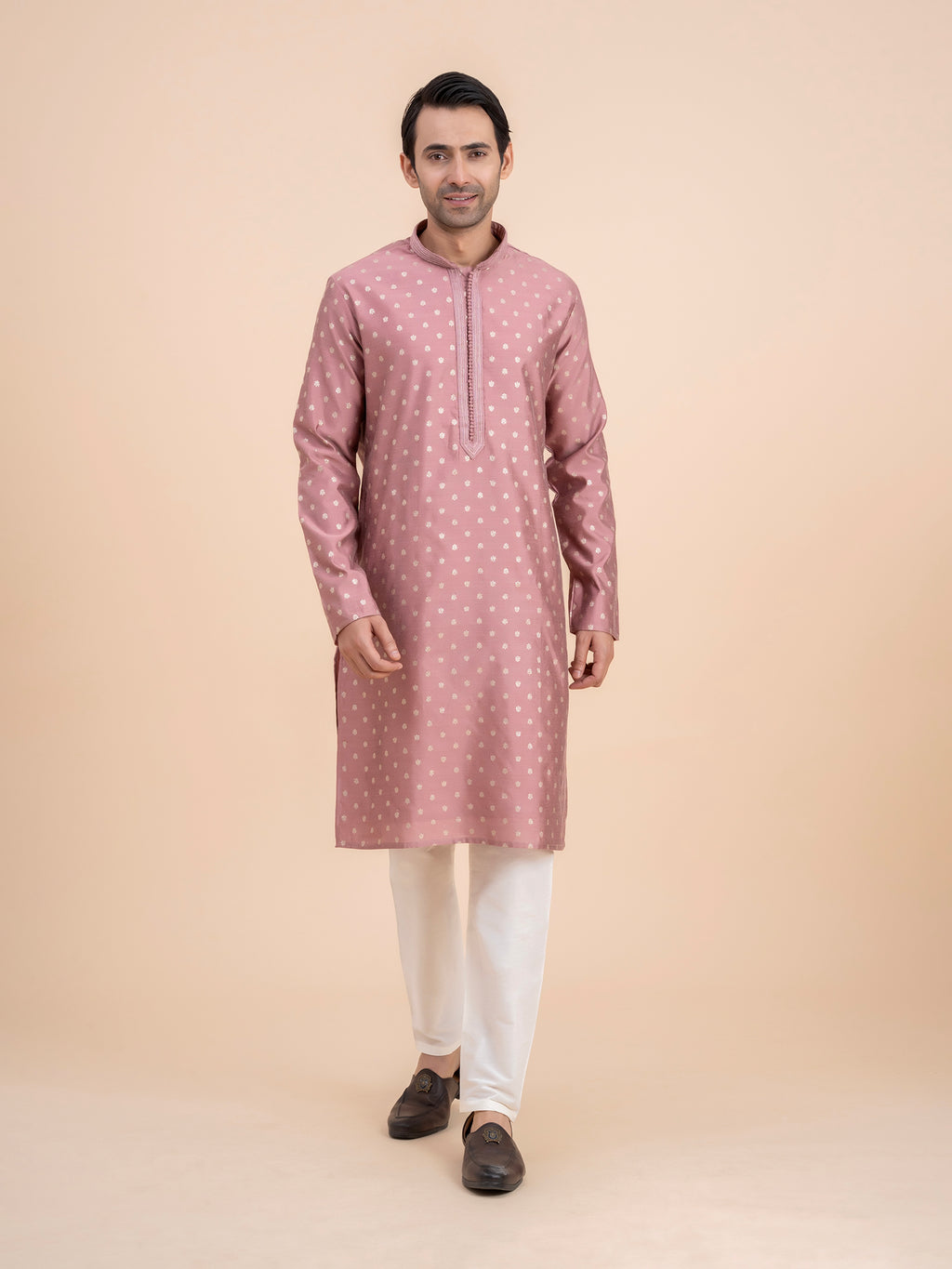 Dusty Pink Woven Kurta Set