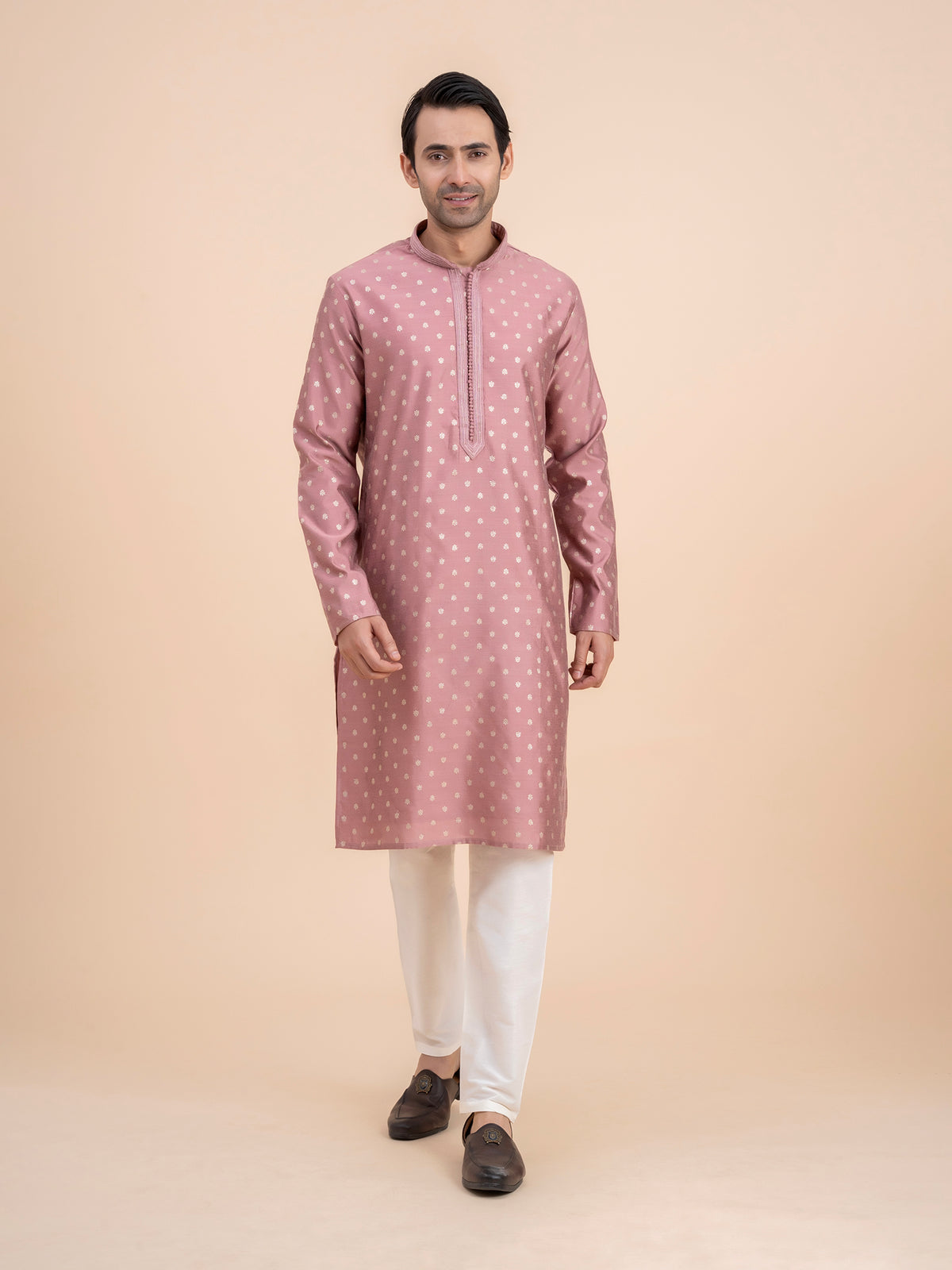 Dusty Pink Woven Kurta Set
