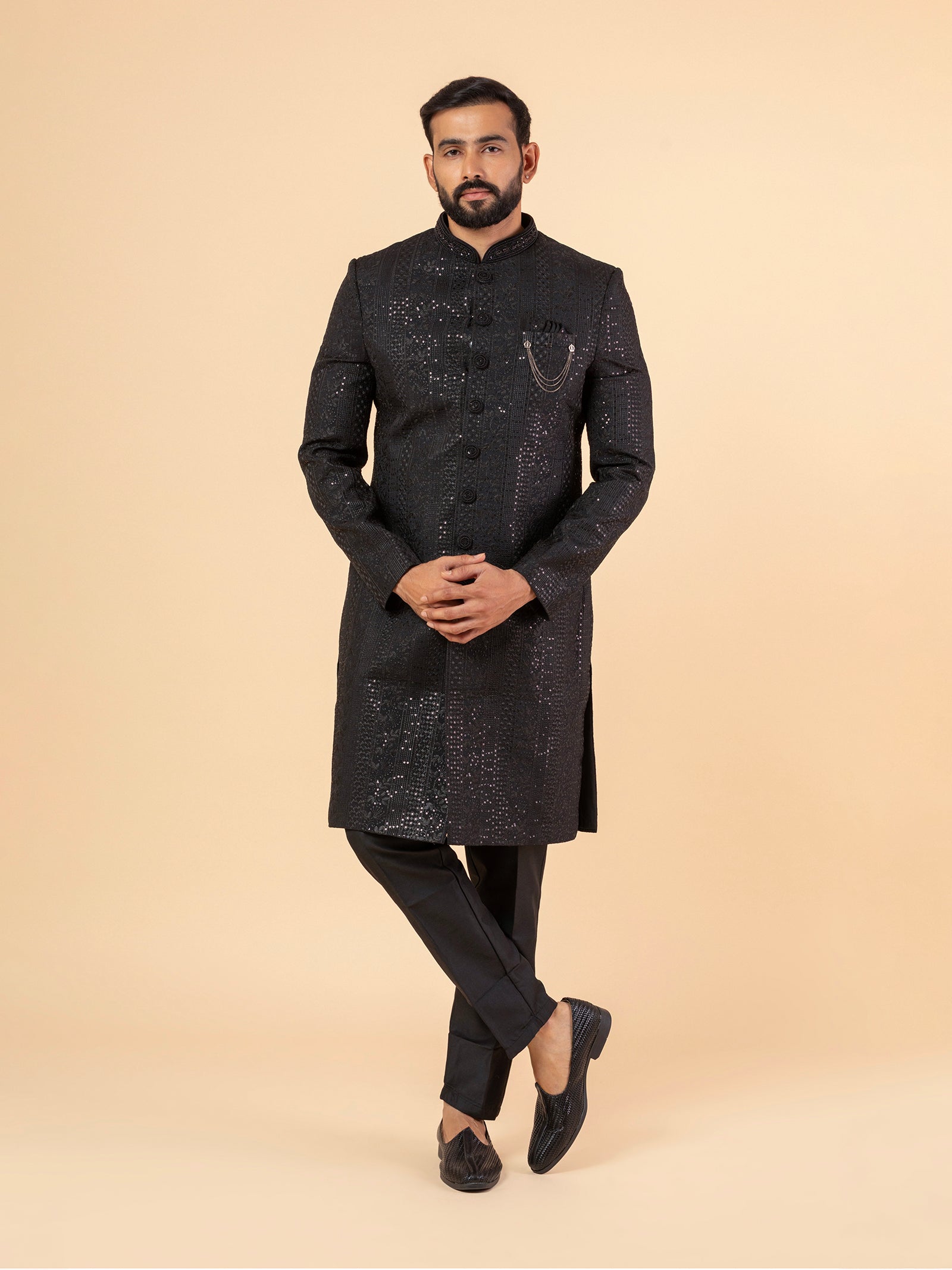 Obsidian Stellar Allover-Sequined Sherwani