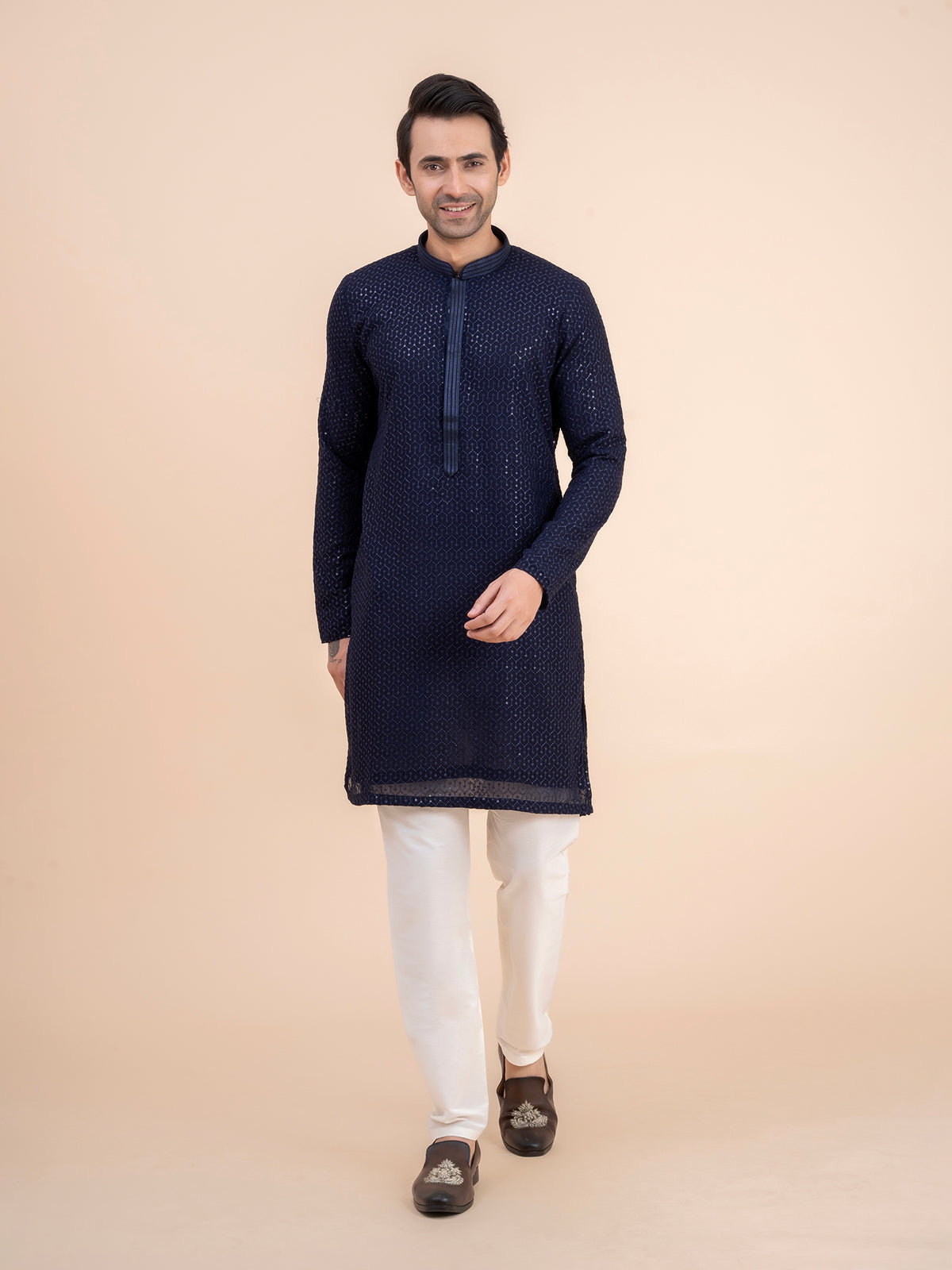 Navy Embellished Kurta Set