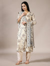 Off-White & Grey Printed Silk Blend Suit Set