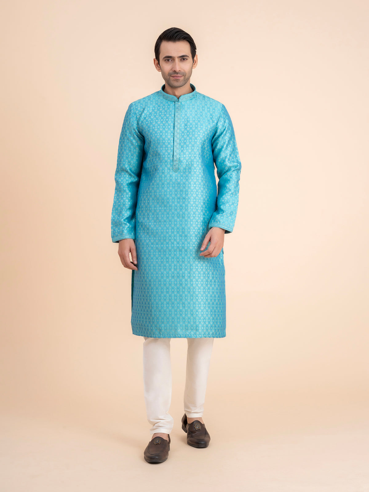 Turquoise Brocade Kurta Set