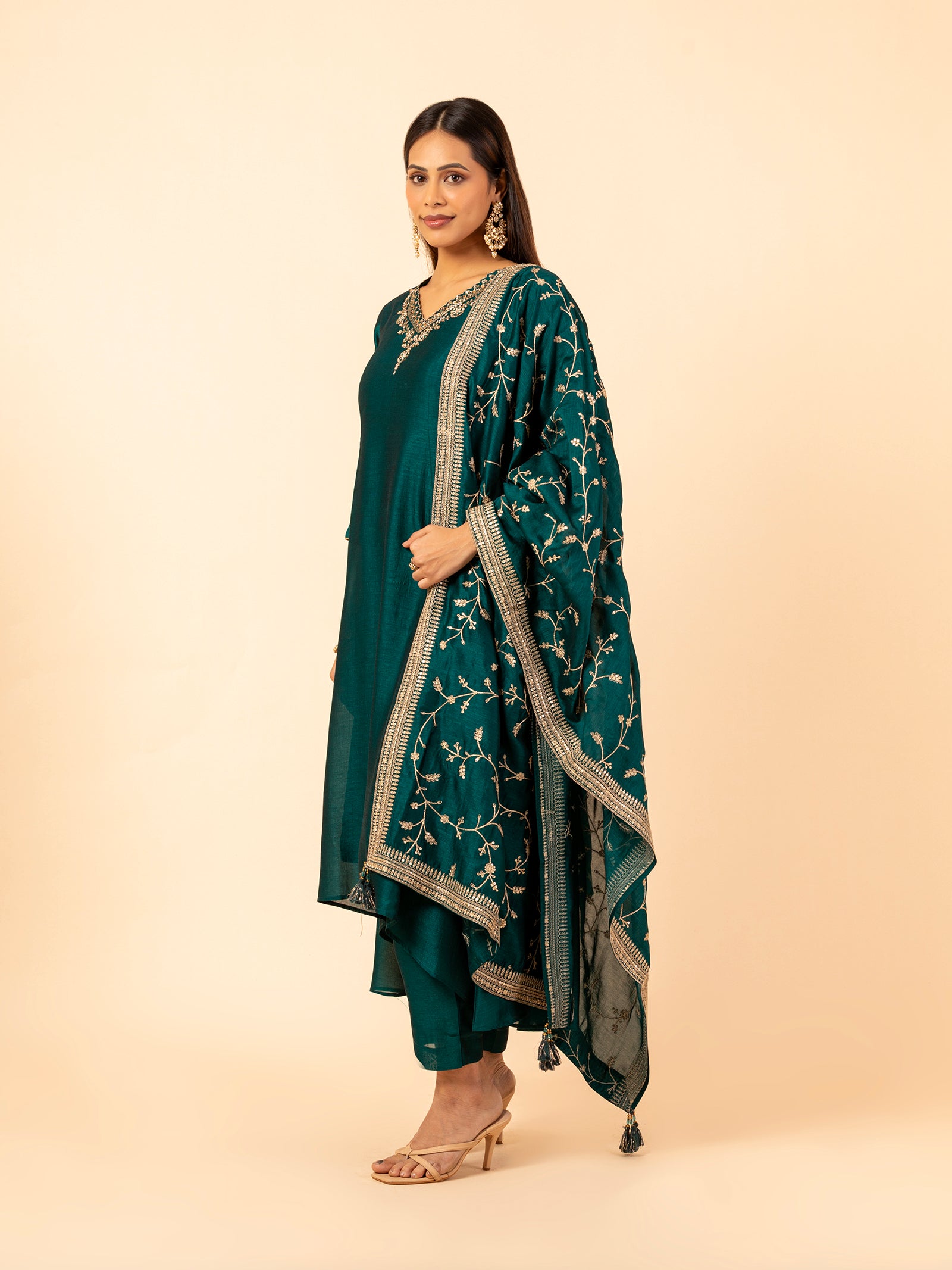 Teal Bloom Silk Suit Set