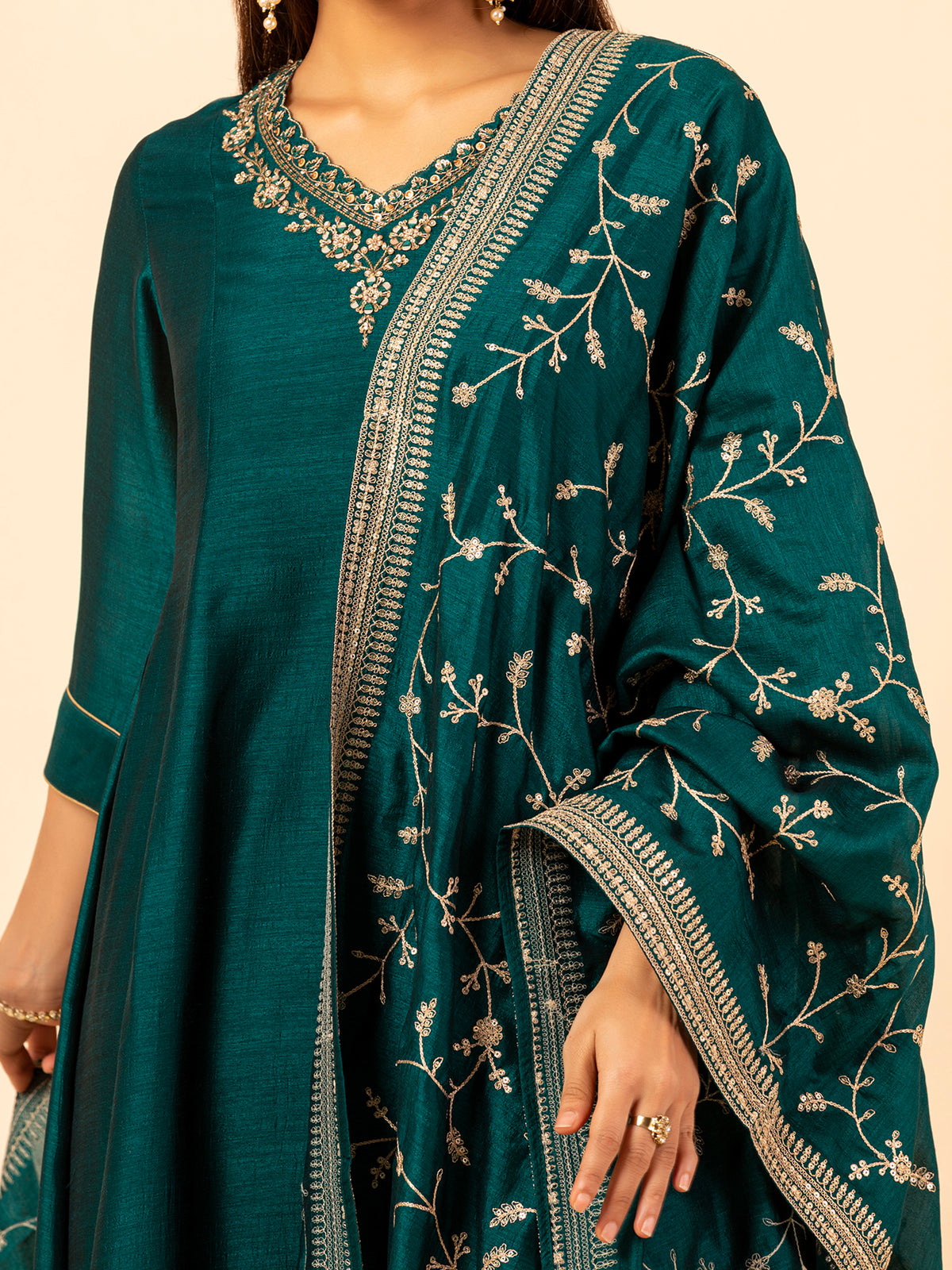 Teal Bloom Silk Suit Set