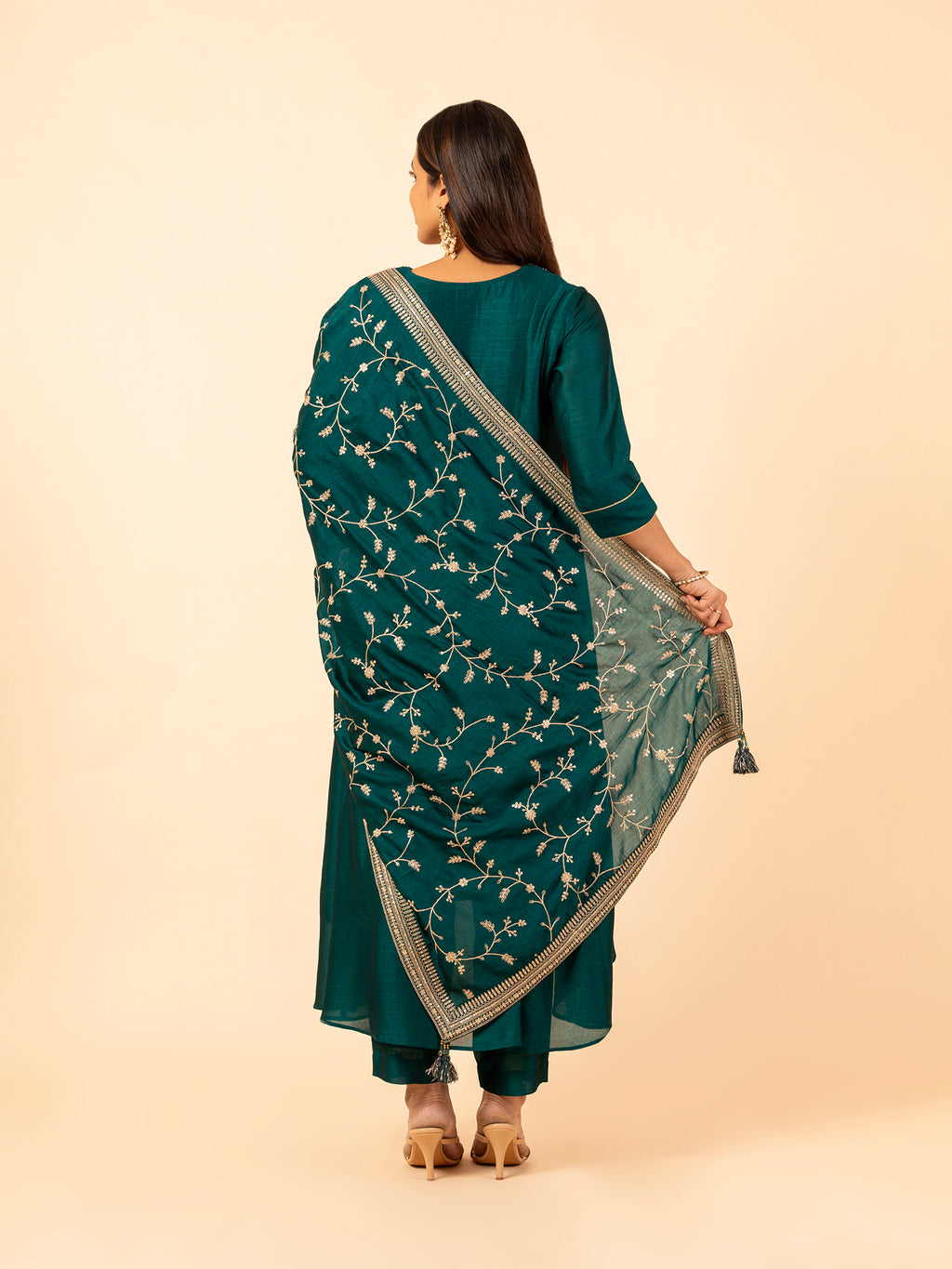 Teal Bloom Silk Suit Set