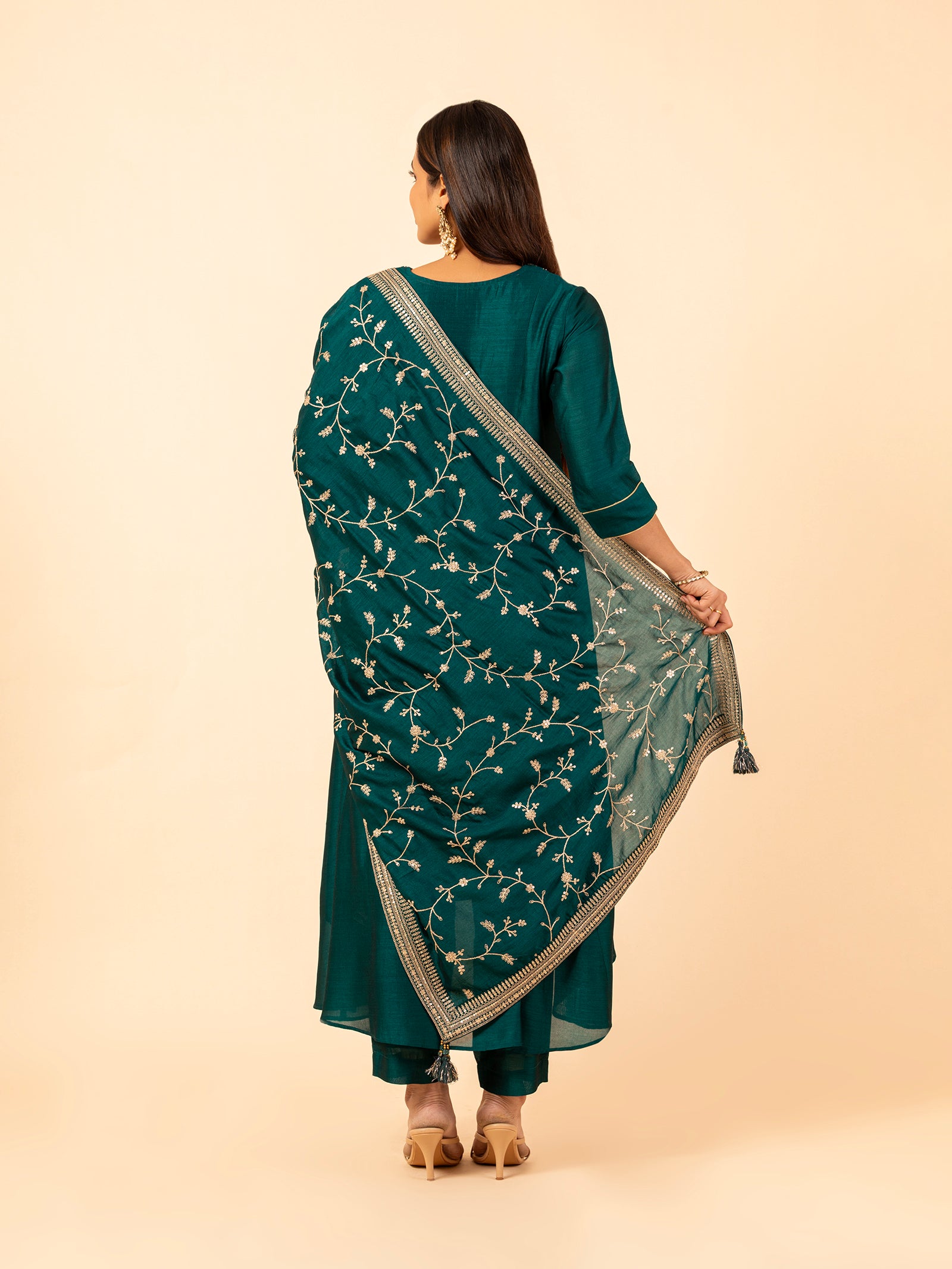 Teal Bloom Silk Suit Set