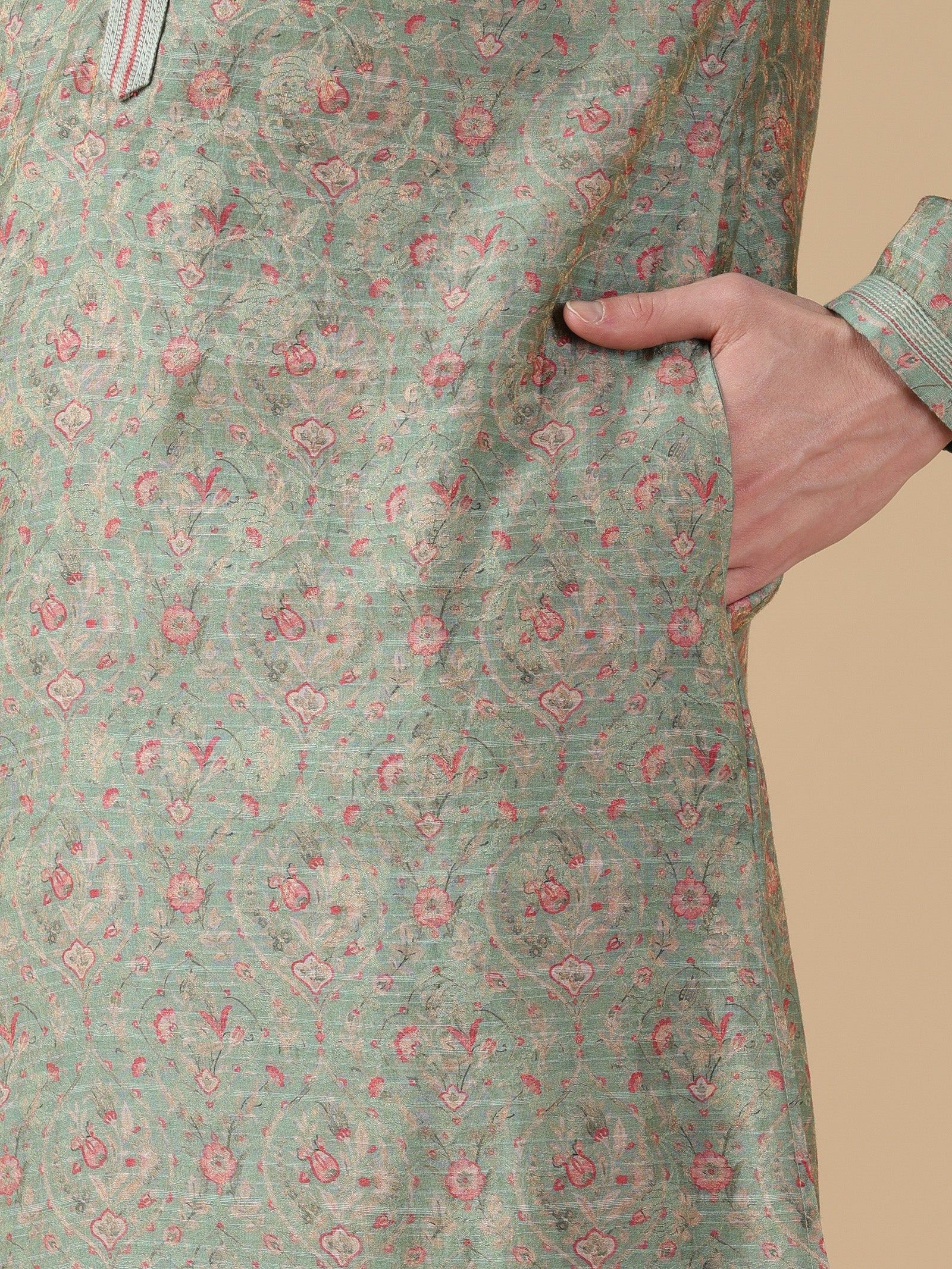 Sage Green Floral Print Kurta Set