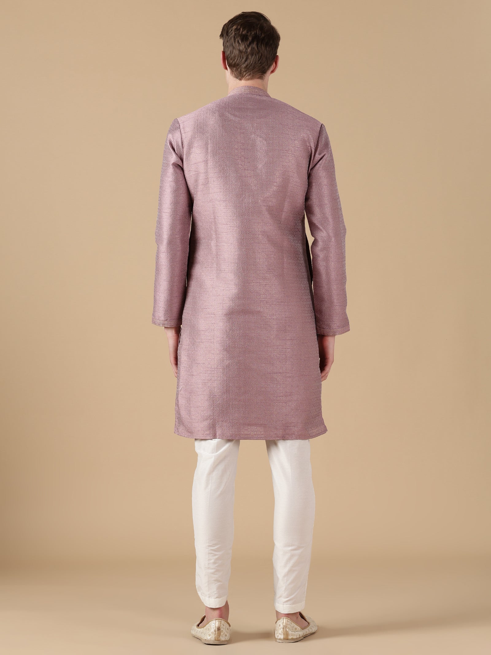 Mauve Textured Silk Kurta Set