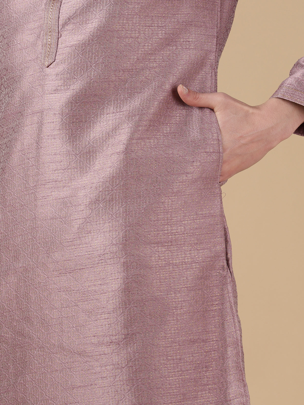 Mauve Textured Silk Kurta Set