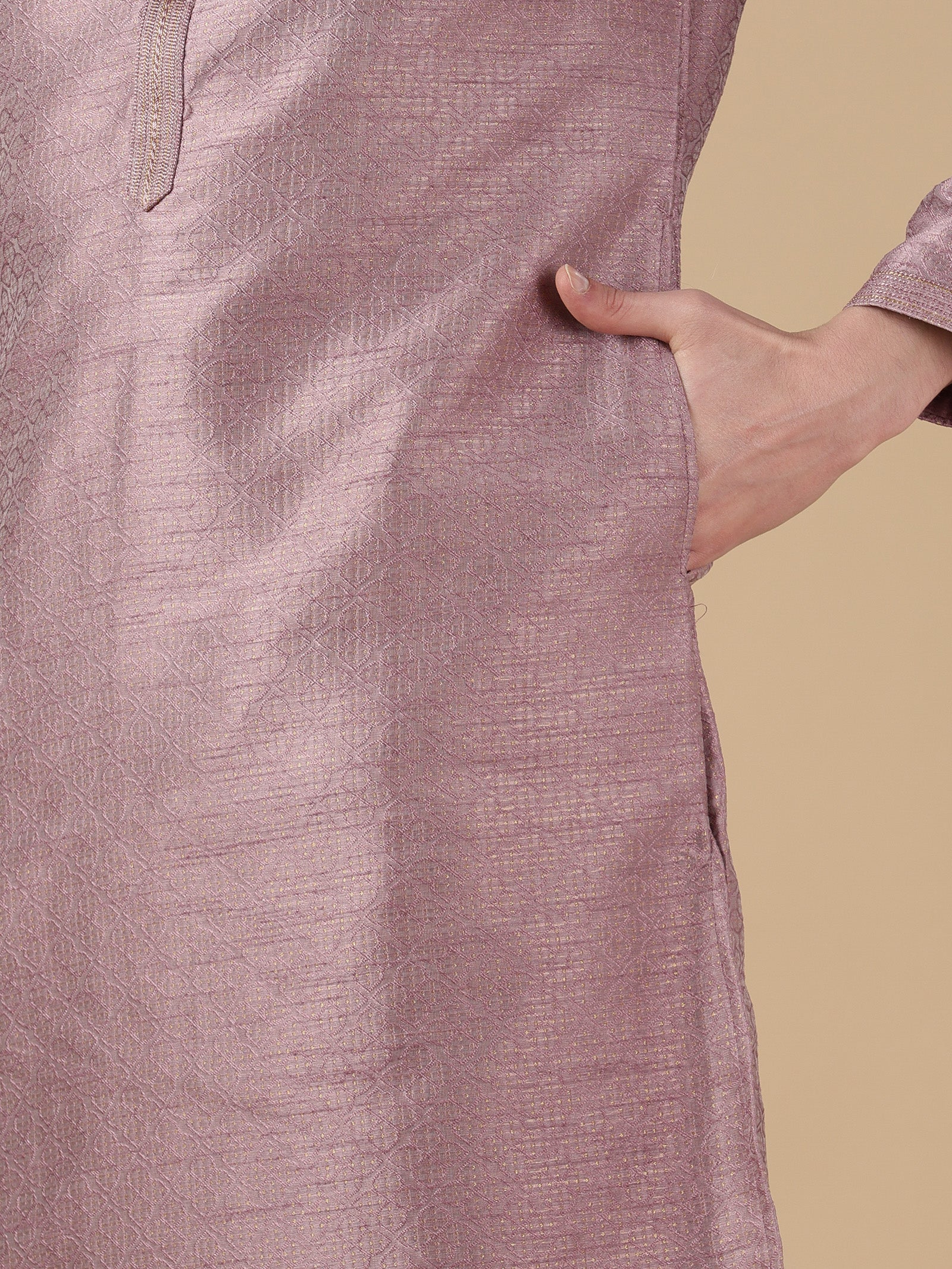 Mauve Textured Silk Kurta Set