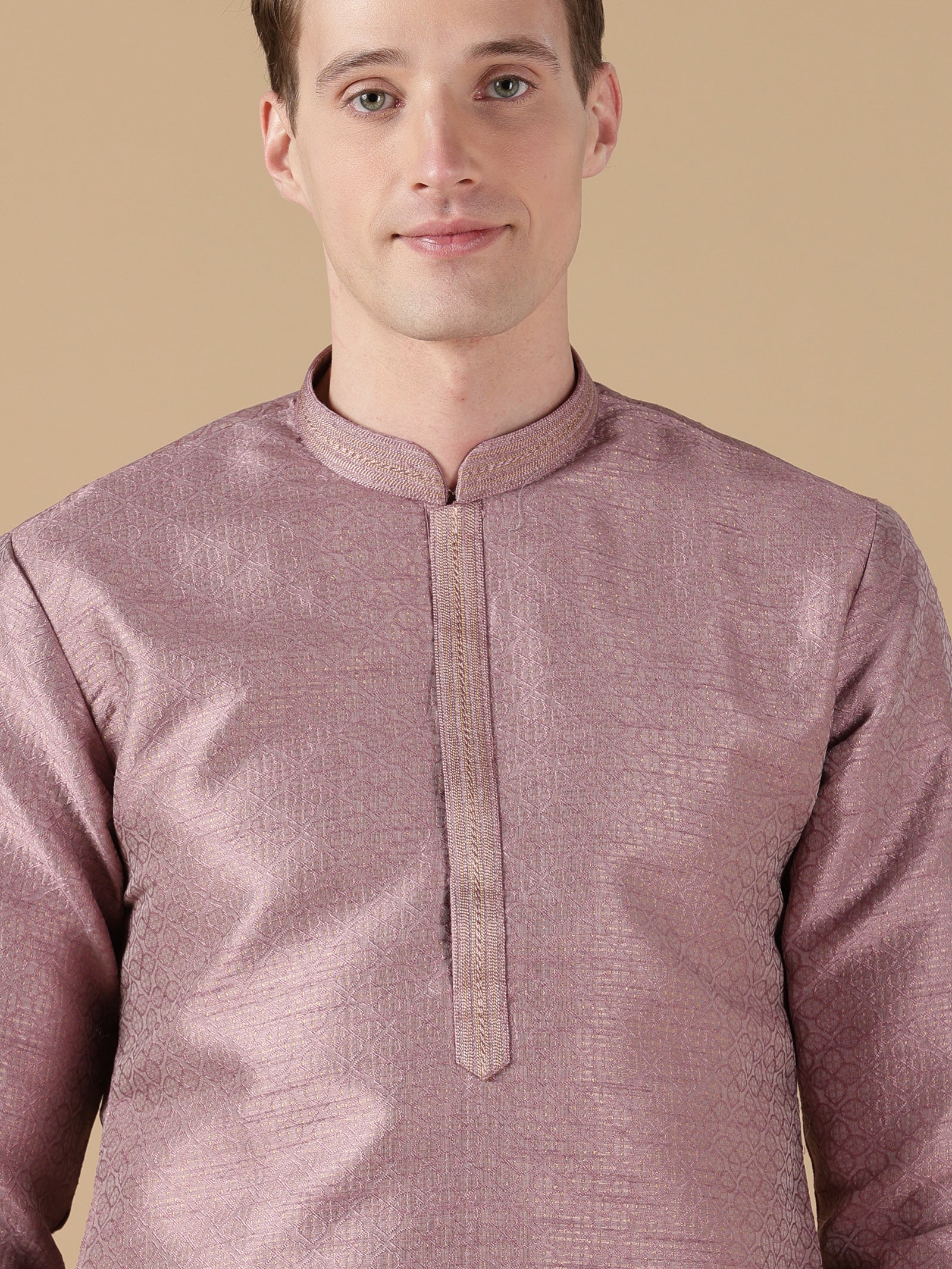 Mauve Textured Silk Kurta Set