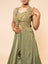 Olive Green Shimmer Skirt Set with Embroidered Peplum Top