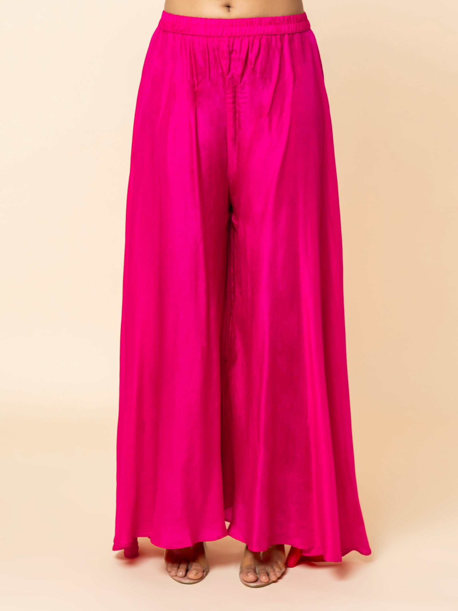 Magenta Silk Co-ord Set with Embellished Collar & Flared Silhouette