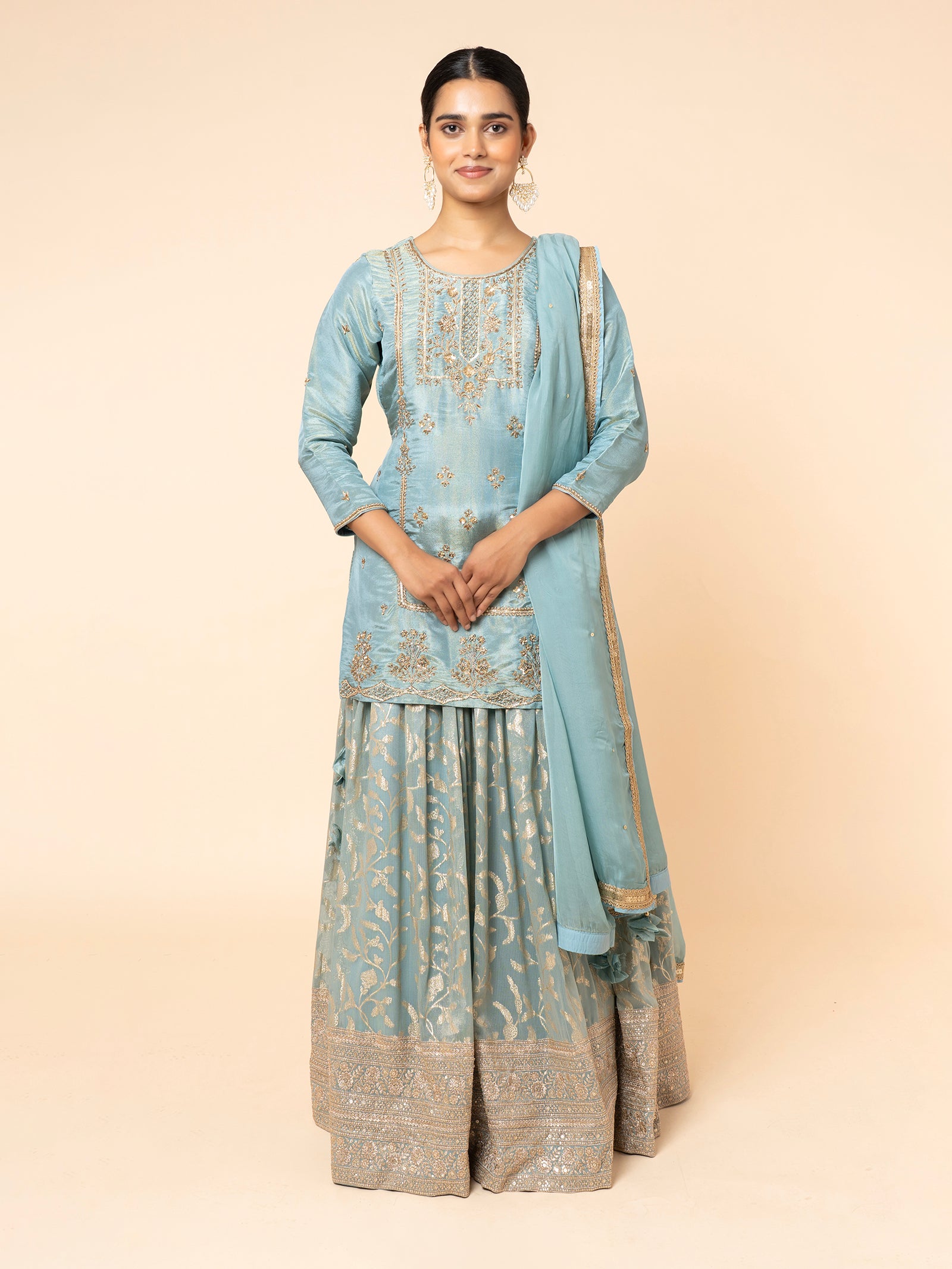 Powder Blue Embroidered Gharara Set