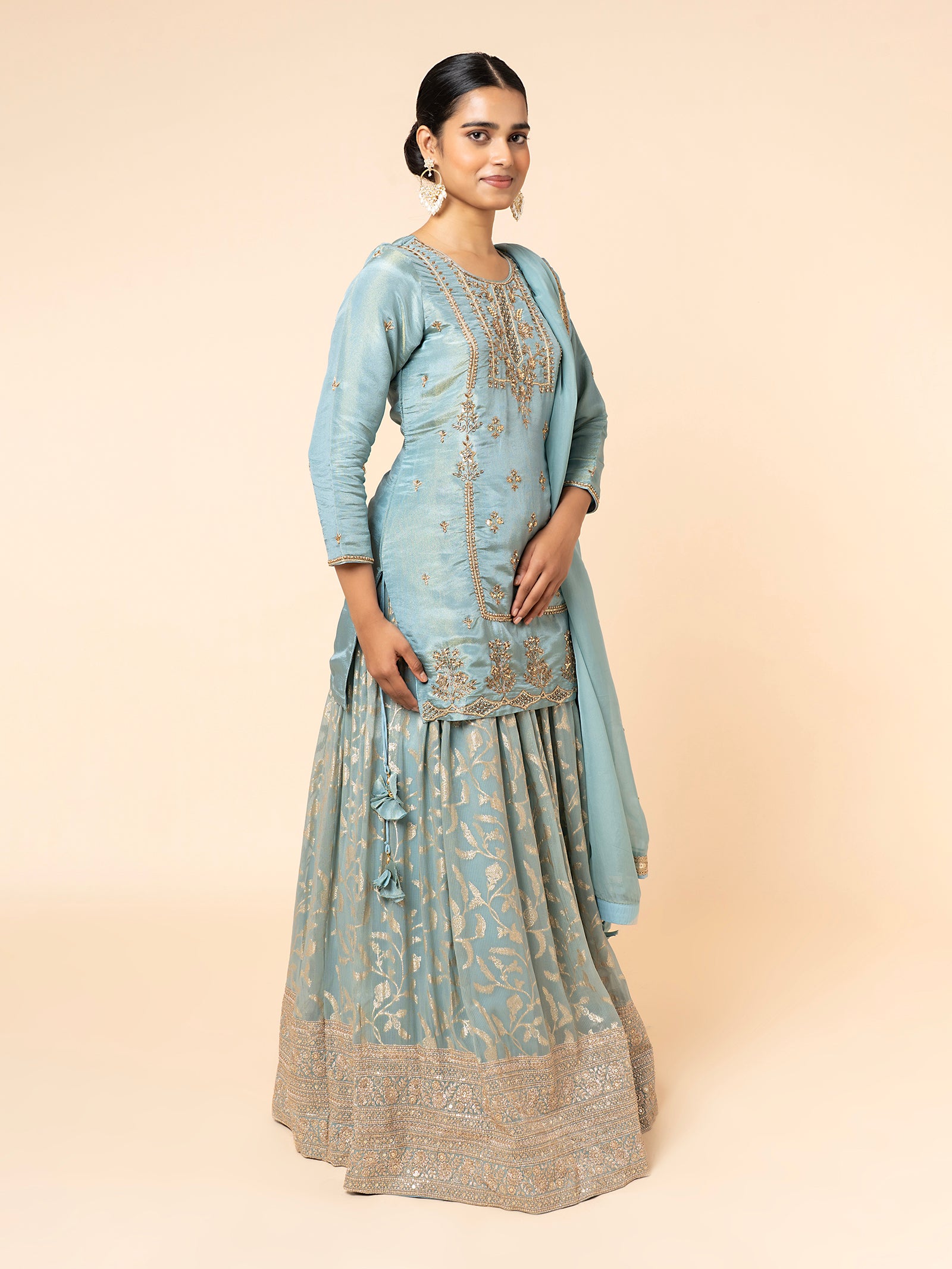 Powder Blue Embroidered Gharara Set