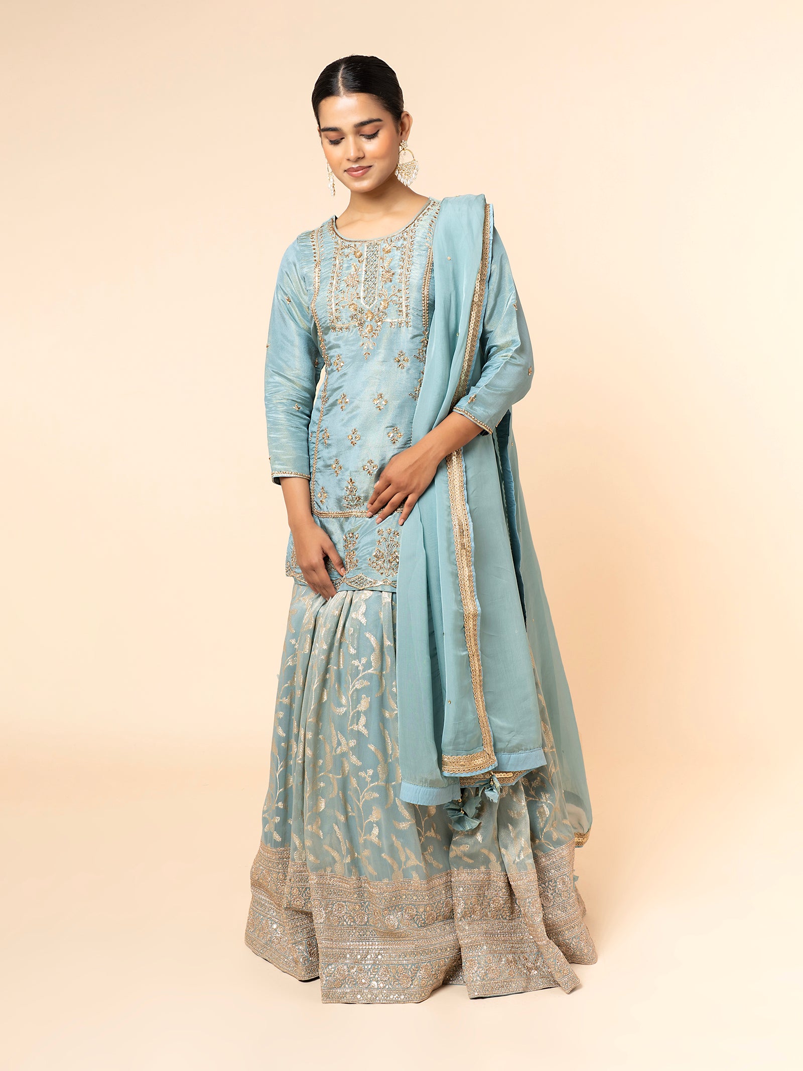Powder Blue Embroidered Gharara Set
