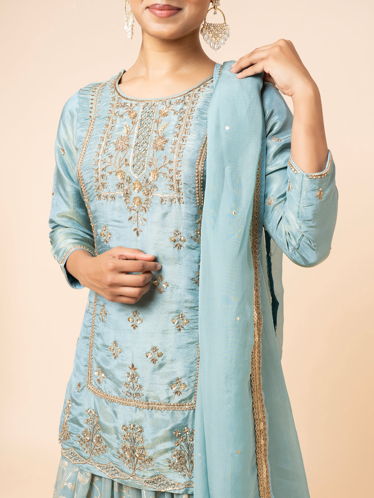 Powder Blue Embroidered Gharara Set