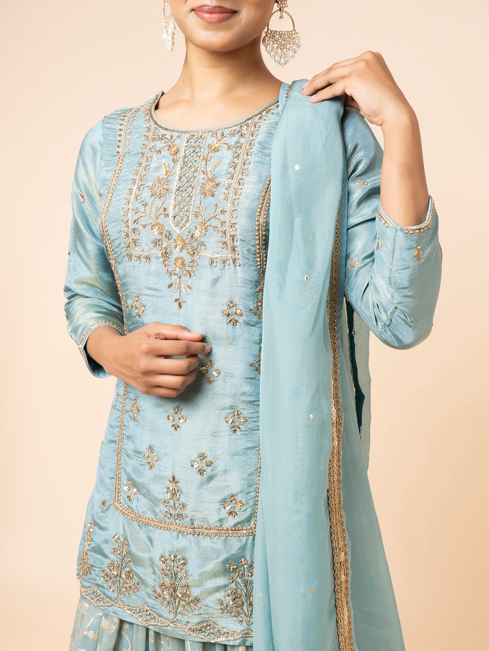 Powder Blue Embroidered Gharara Set