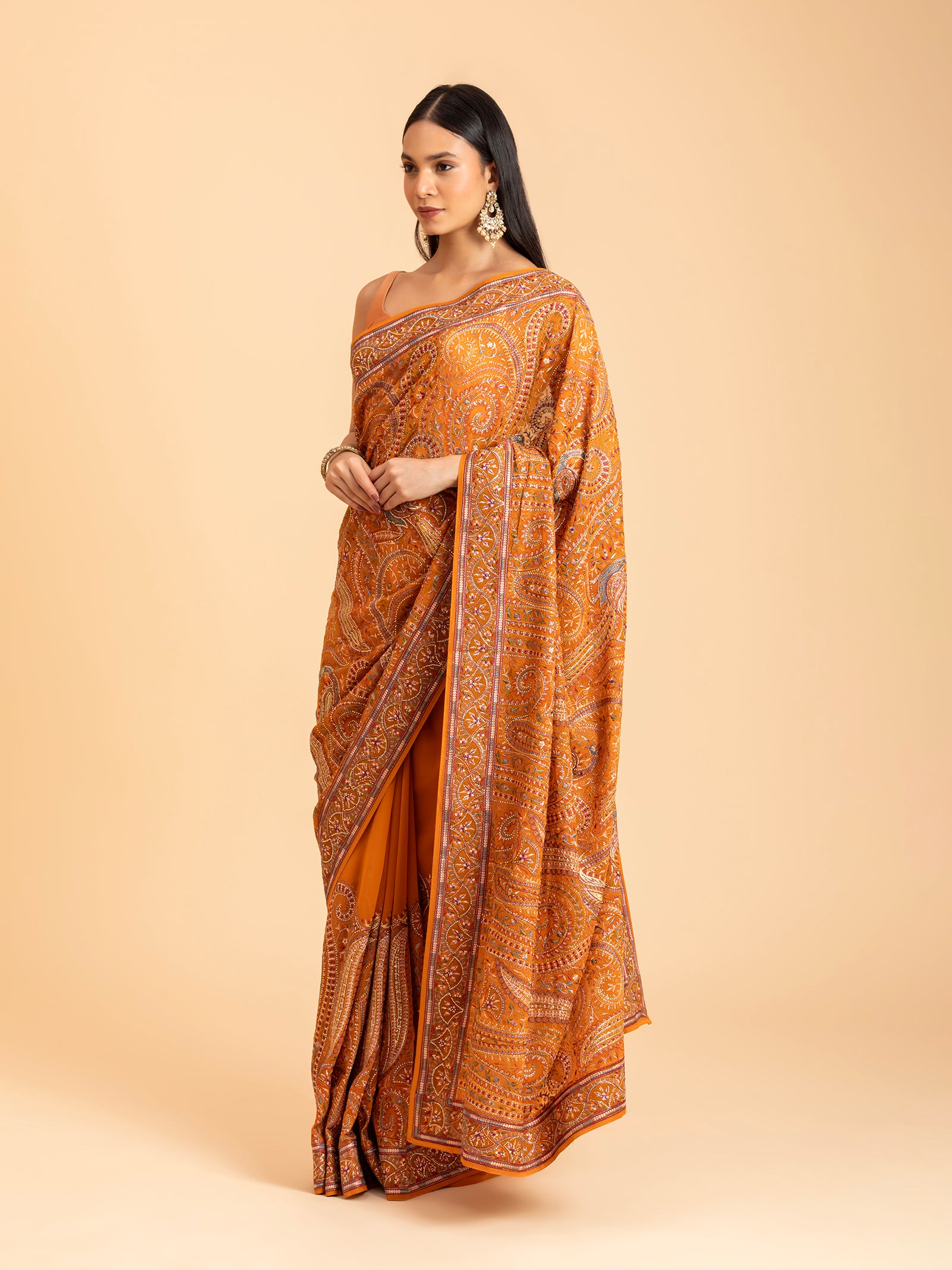 Saffron Tonal Mosaic Saree