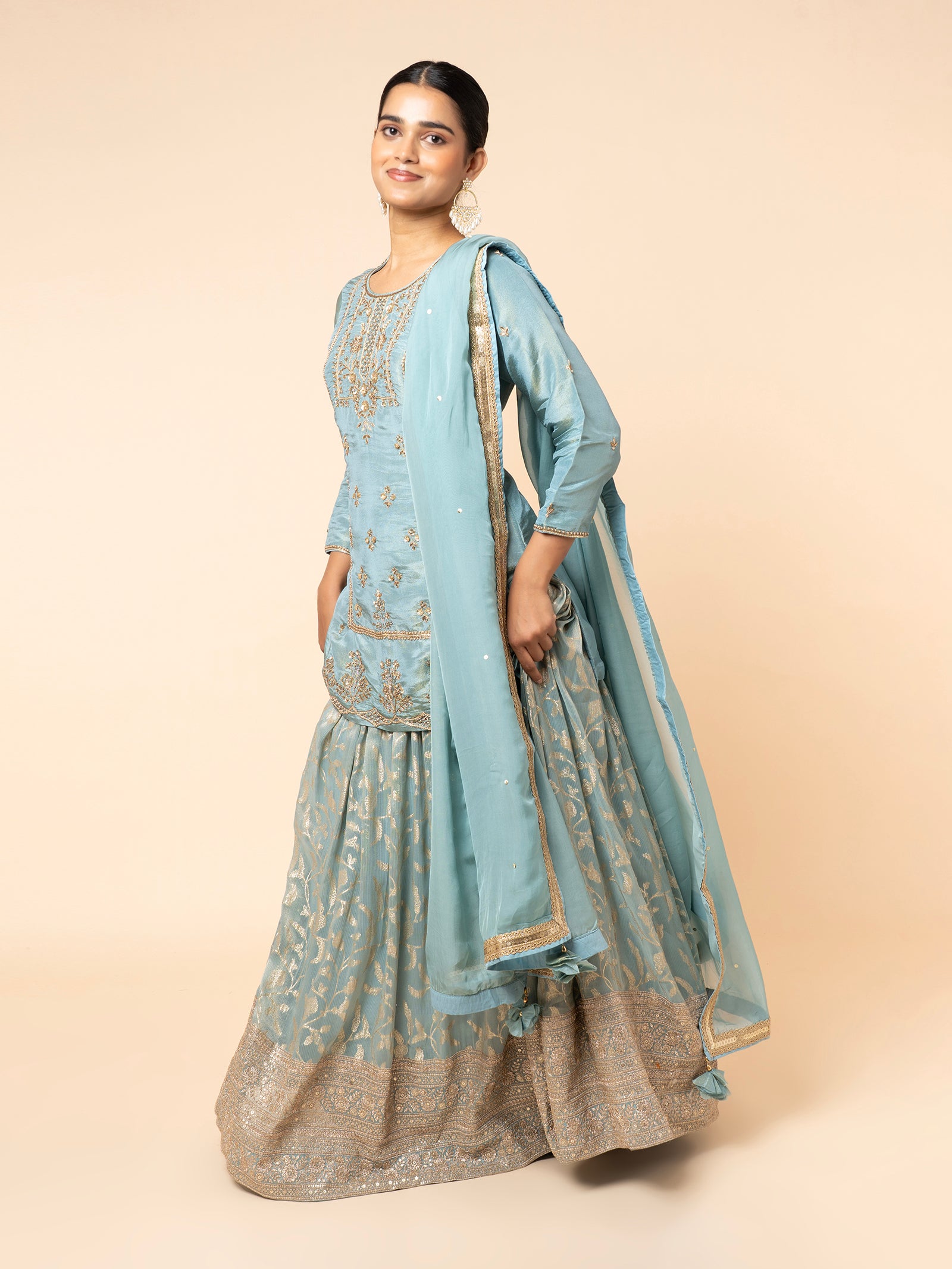 Powder Blue Embroidered Gharara Set