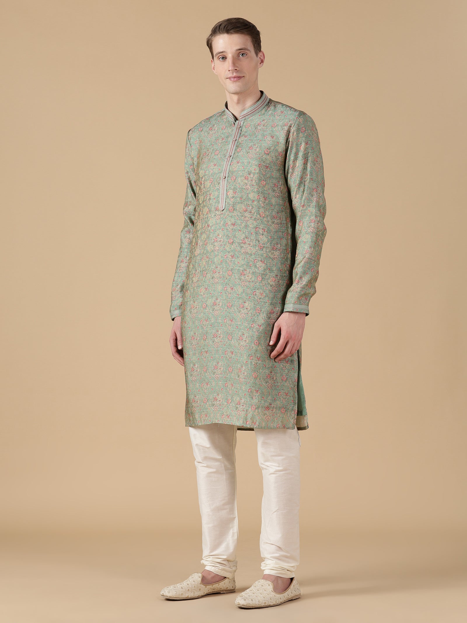 Sage Green Floral Print Kurta Set