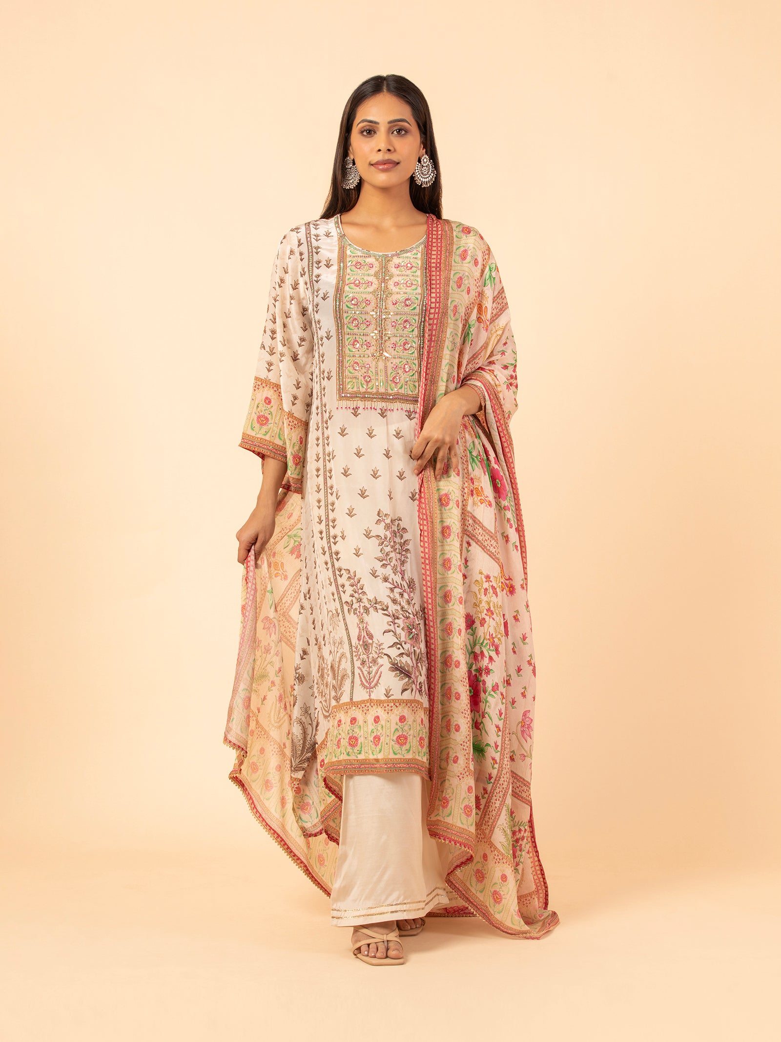 Floral Print Kaftan-Style Kurta Set