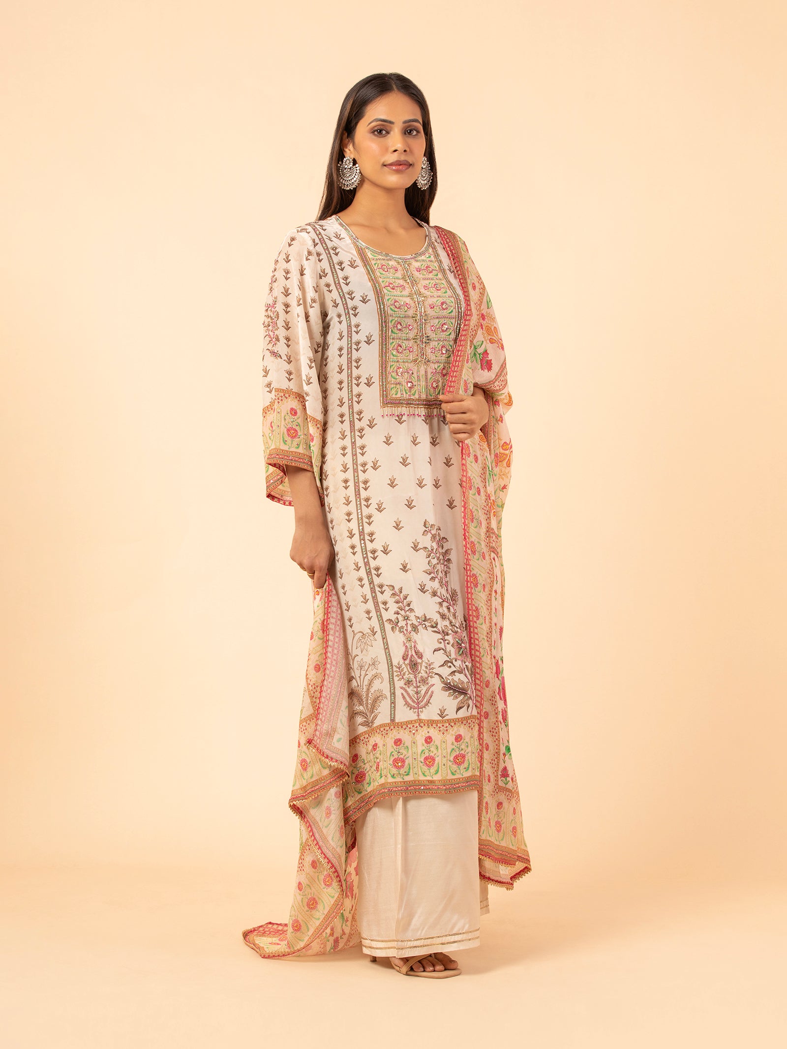 Floral Print Kaftan-Style Kurta Set