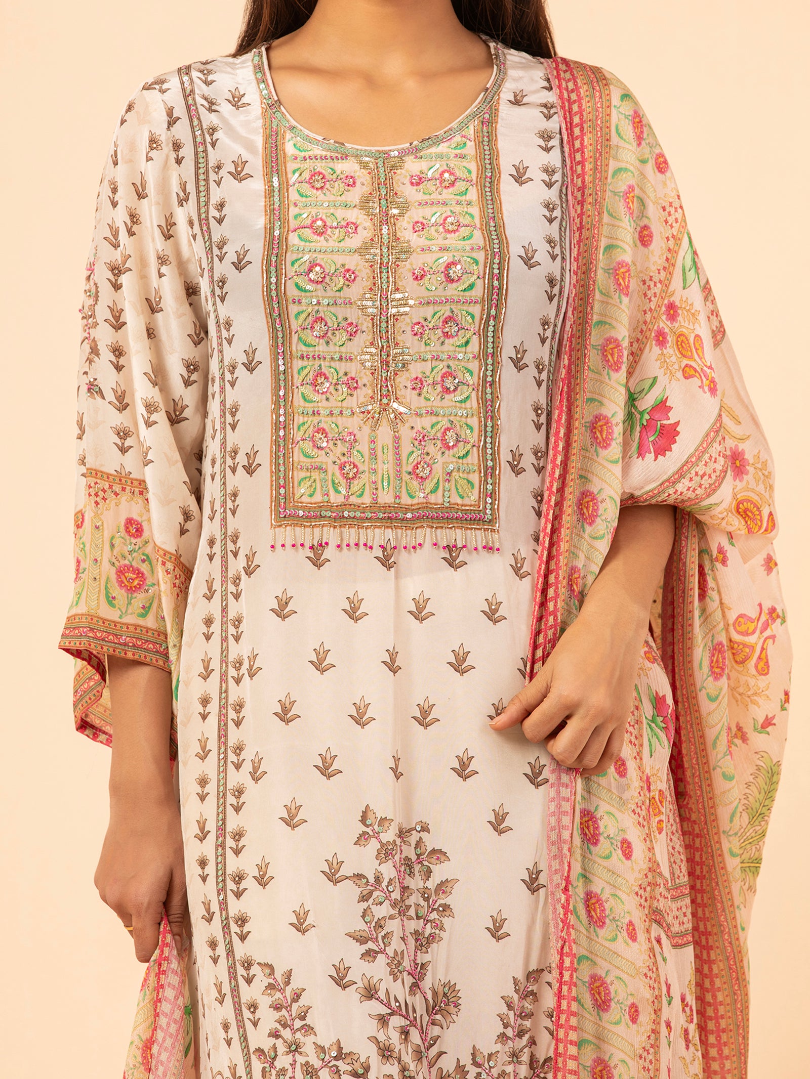 Floral Print Kaftan-Style Kurta Set