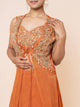 Orange Shimmer Skirt Set with Embroidered Peplum Top