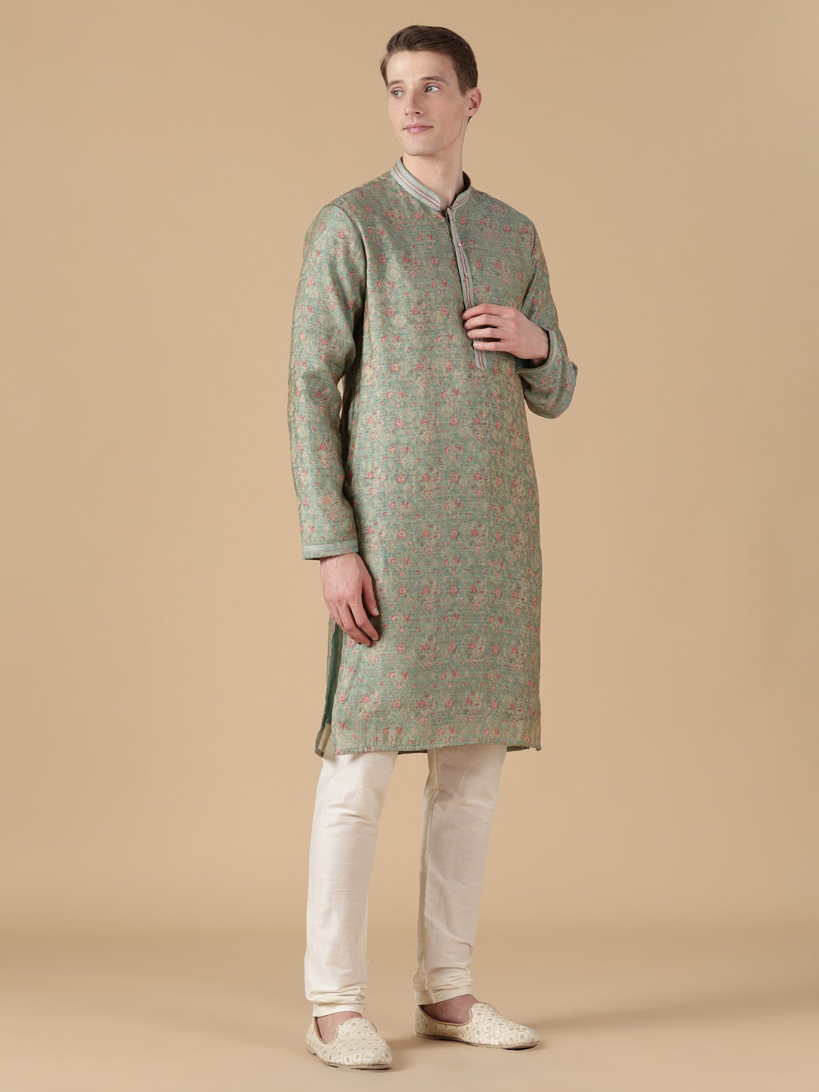Sage Green Floral Print Kurta Set