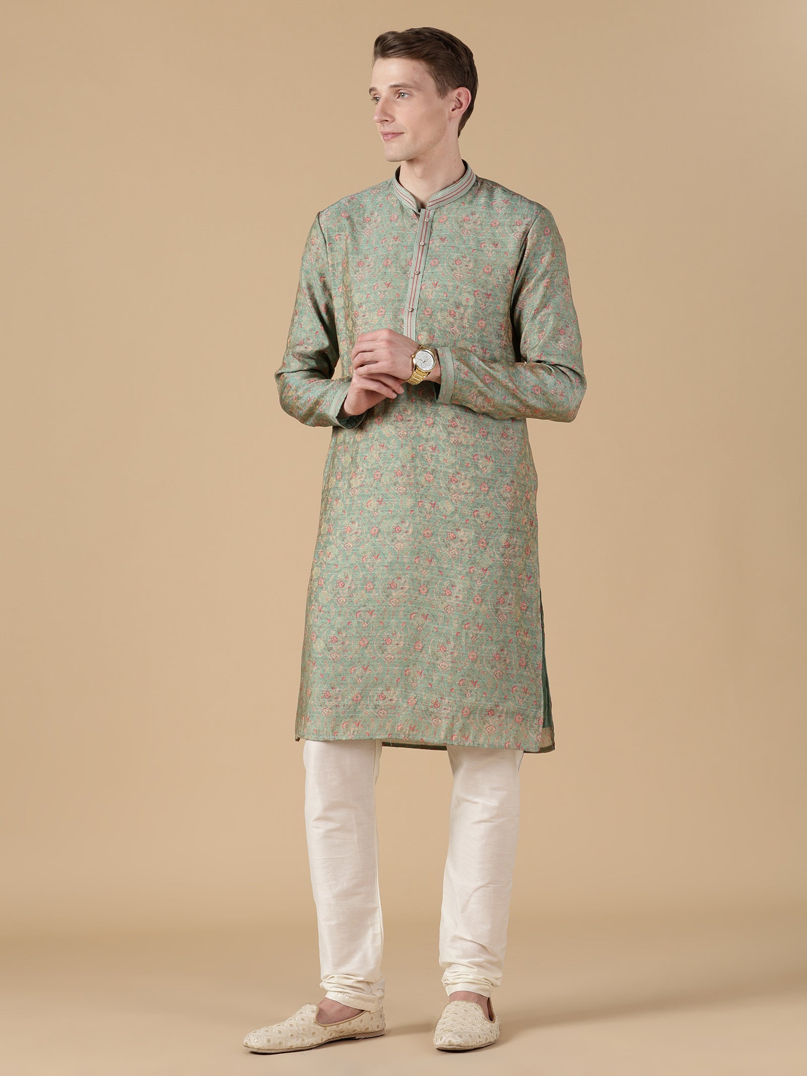 Sage Green Floral Print Kurta Set