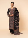 Black Printed Suit Set with Embroidered Bodice