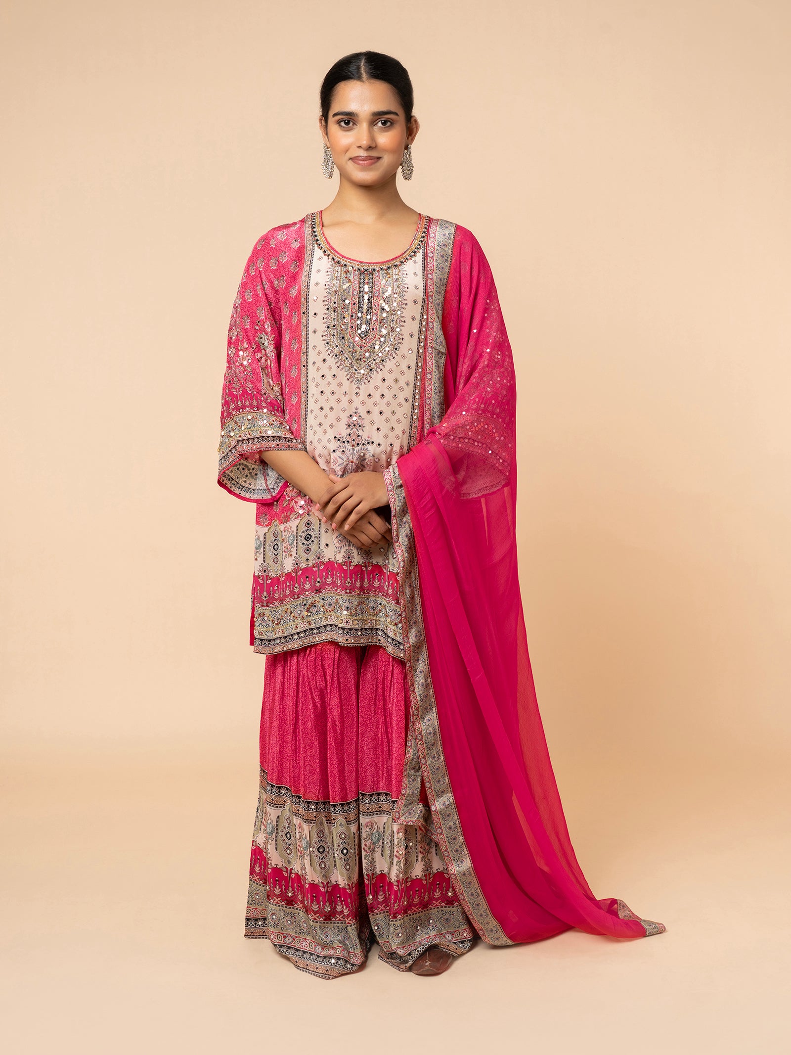 Vibrant Fuchsia Gharara Ensemble