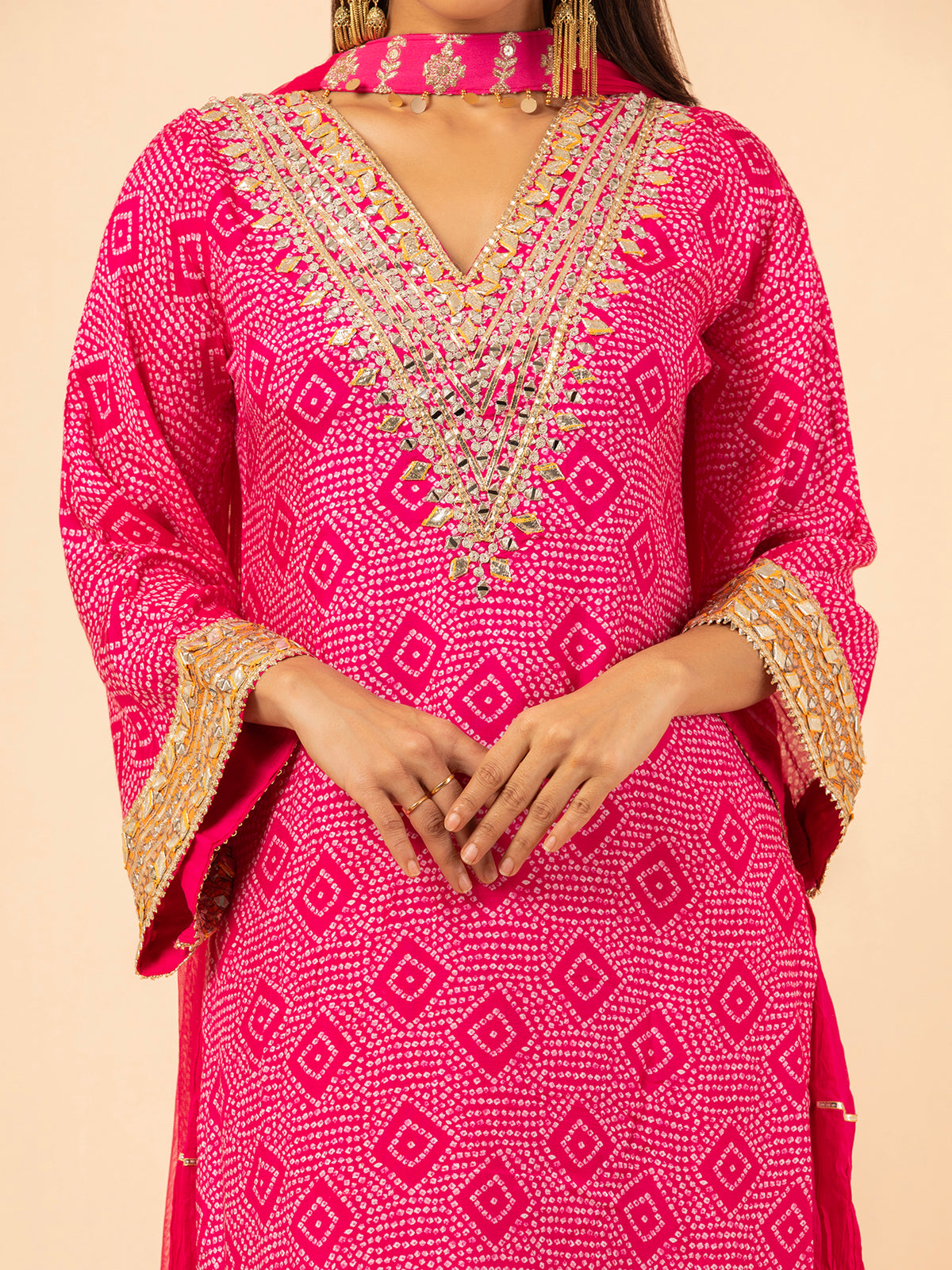 Fuchsia Diamond Bandhani Print Sharara Set