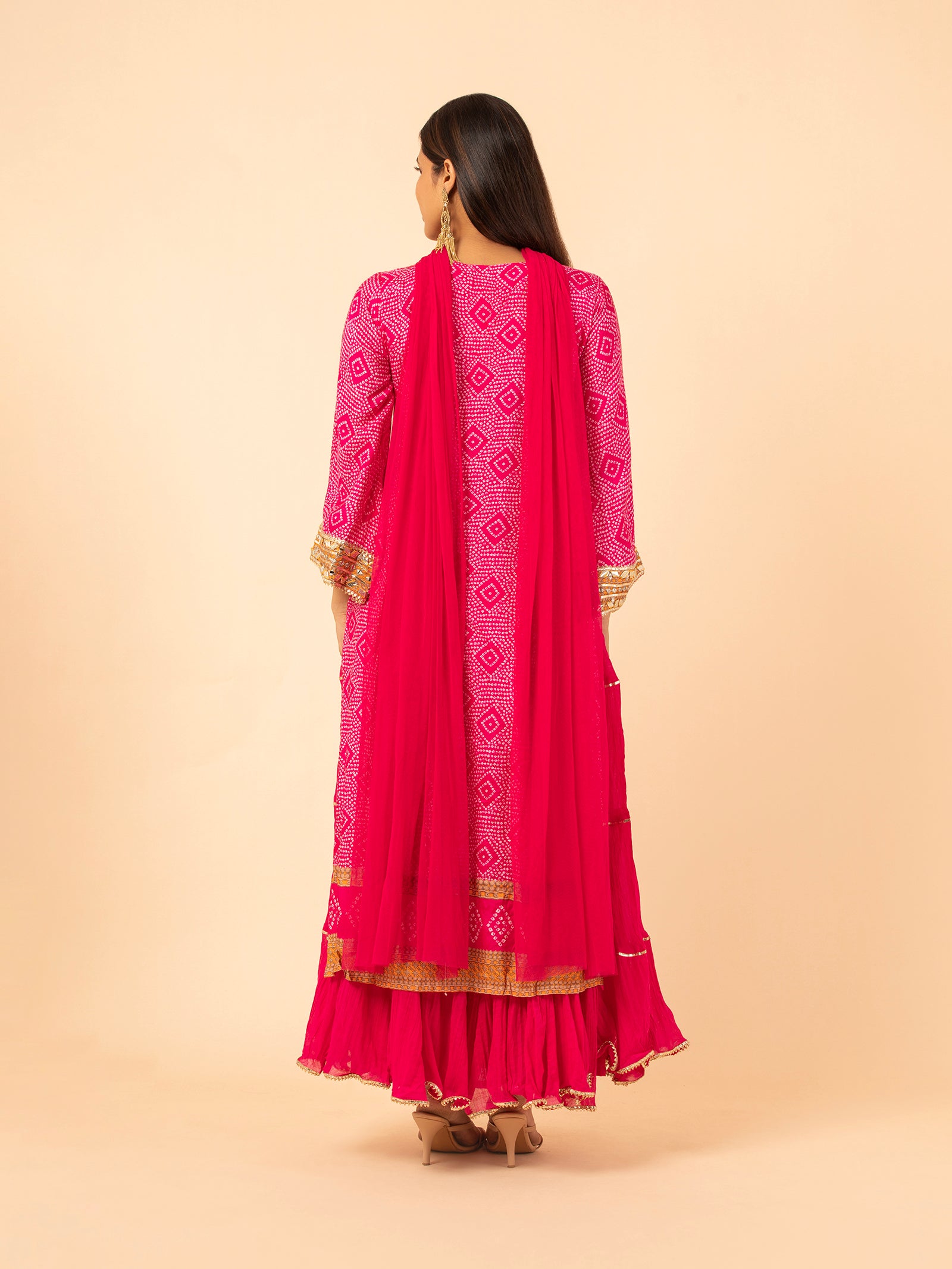 Fuchsia Diamond Bandhani Print Sharara Set