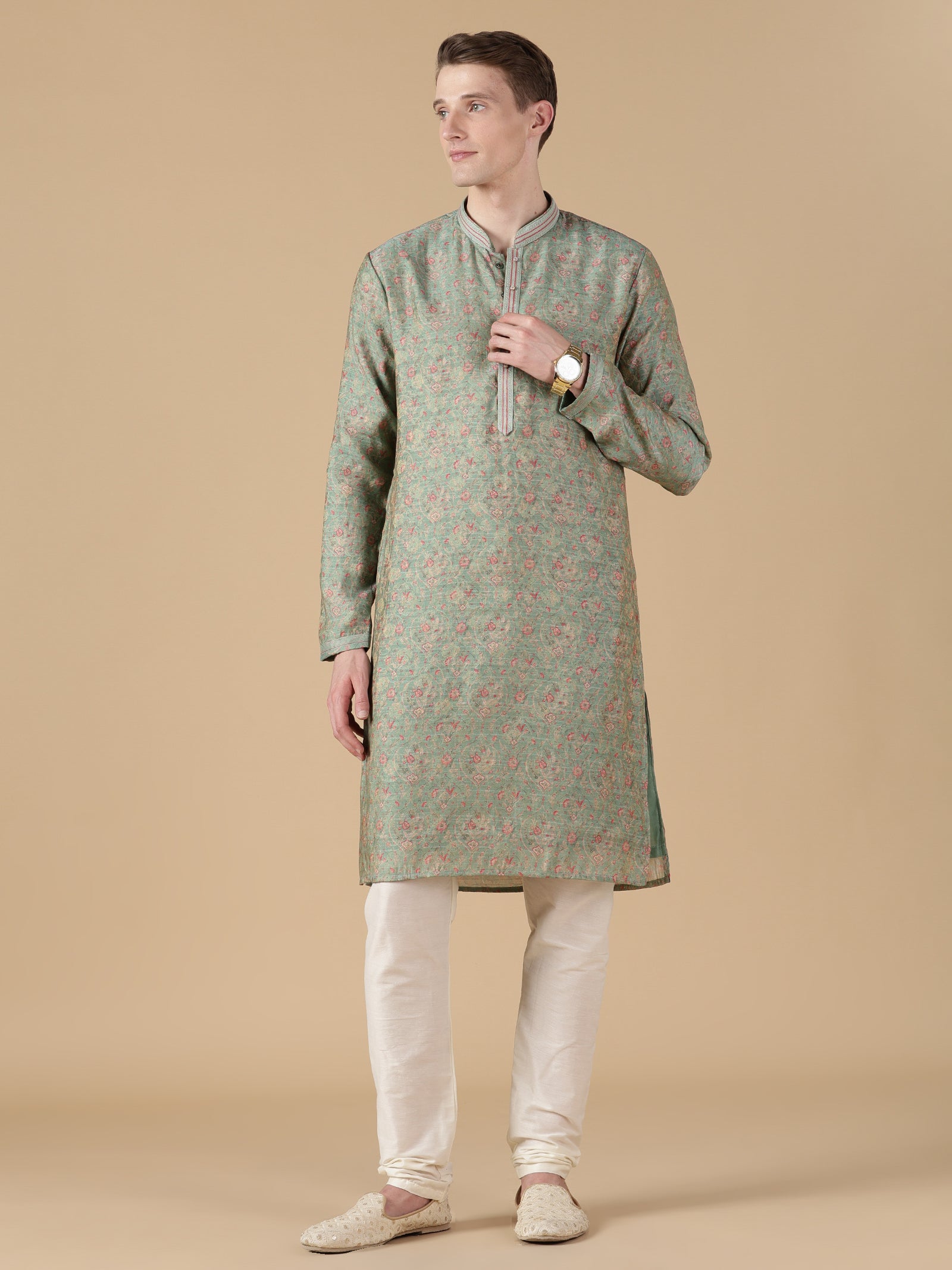 Sage Green Floral Print Kurta Set