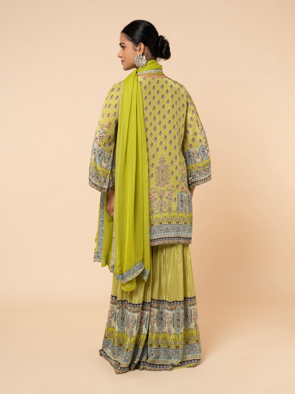 Olive Green Printed Gharara Ensemble