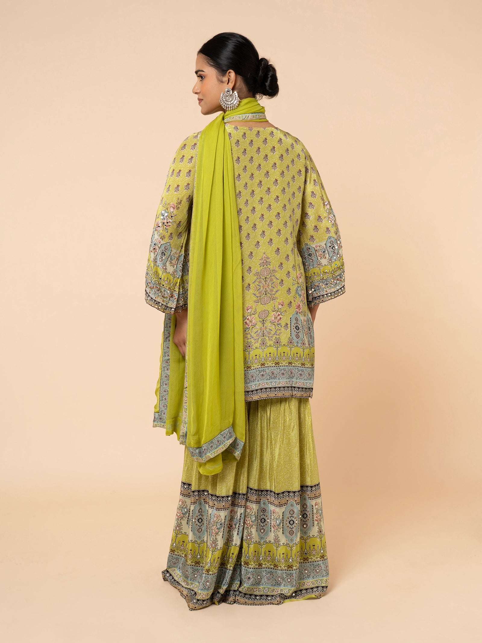 Olive Green Printed Gharara Ensemble