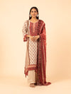 Ivory and Madder Red Printed Silk Ensemble