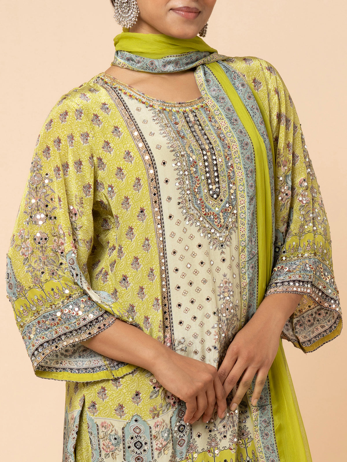 Olive Green Printed Gharara Ensemble