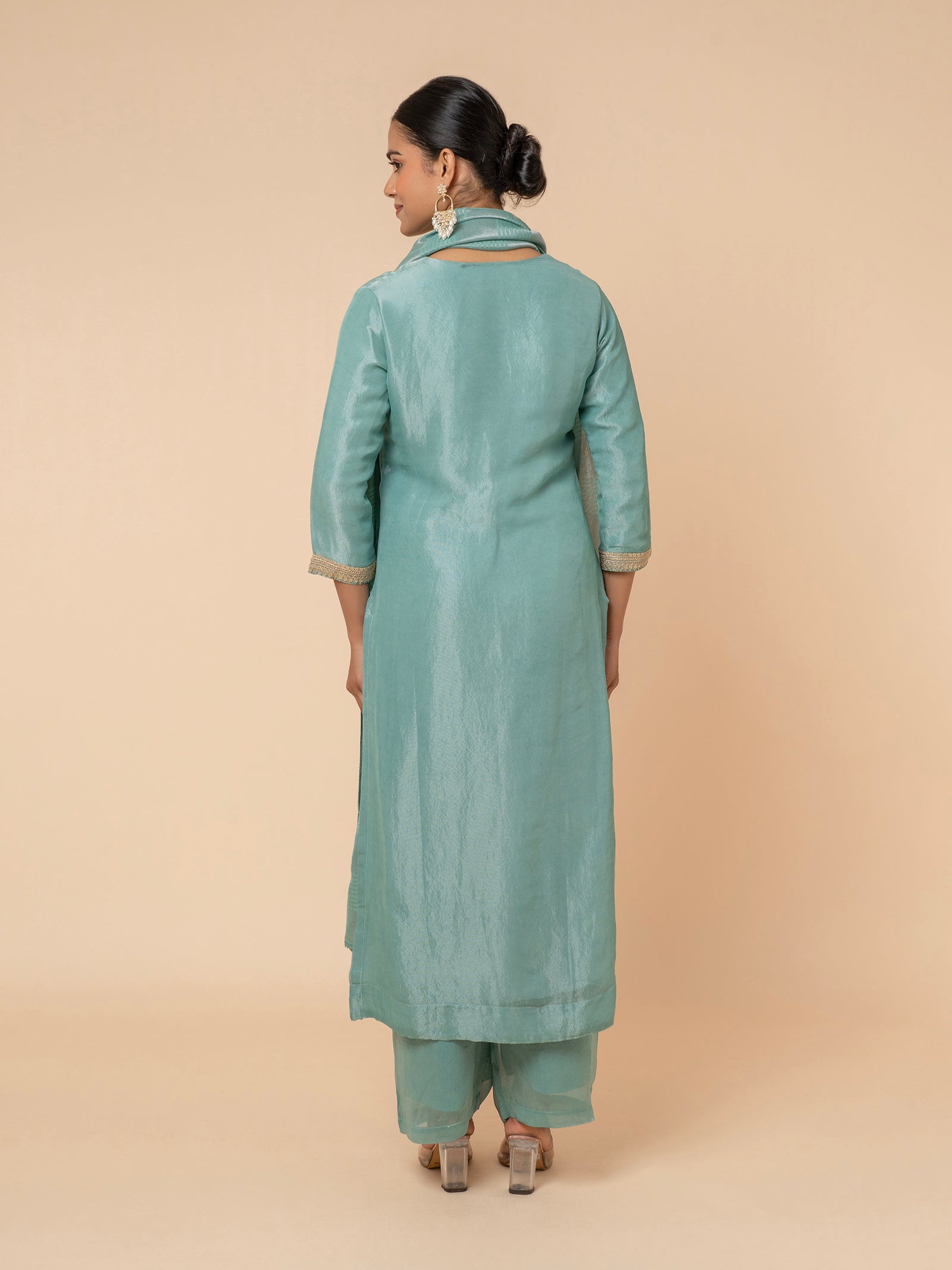 Sea Green Printed Silk Suit Set
