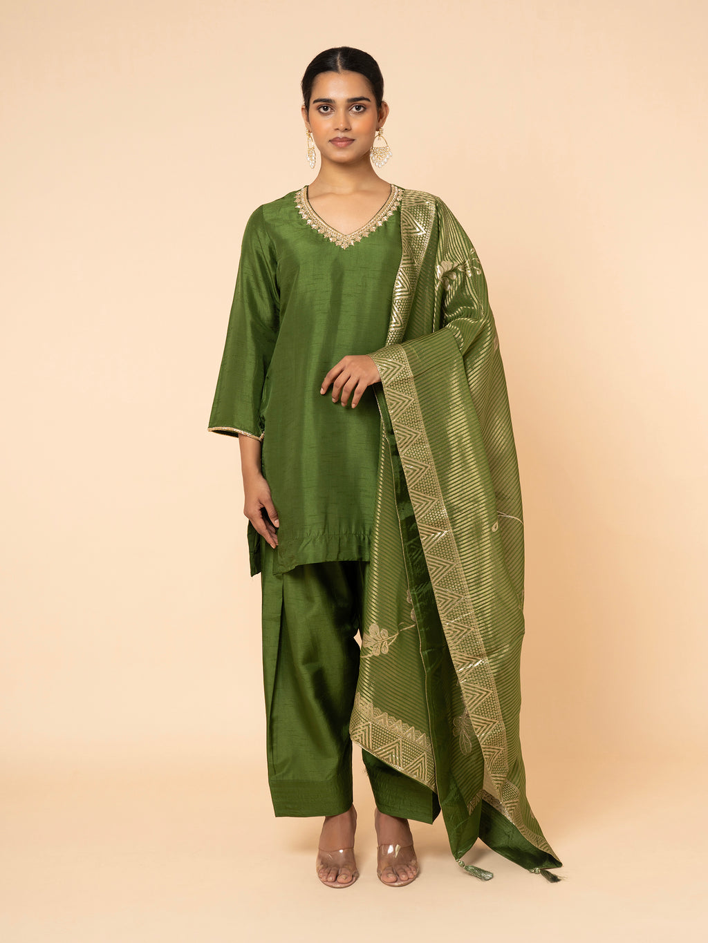 Forest Green Silk Suit Set