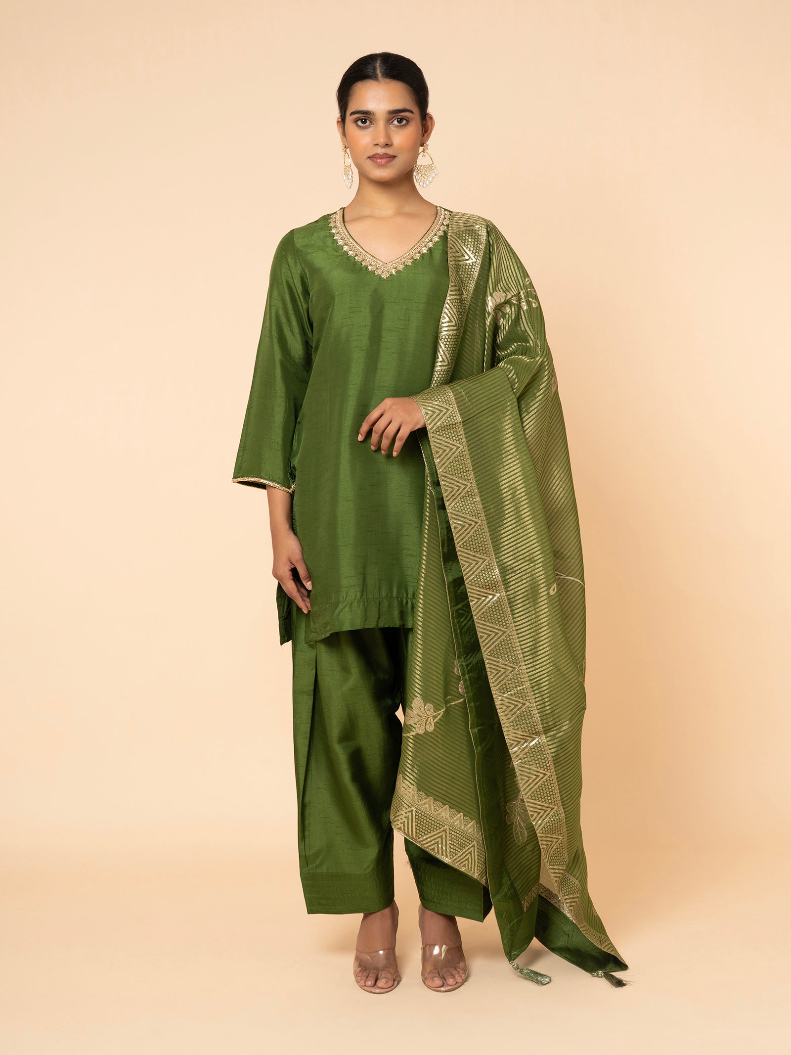 Forest Green Silk Suit Set