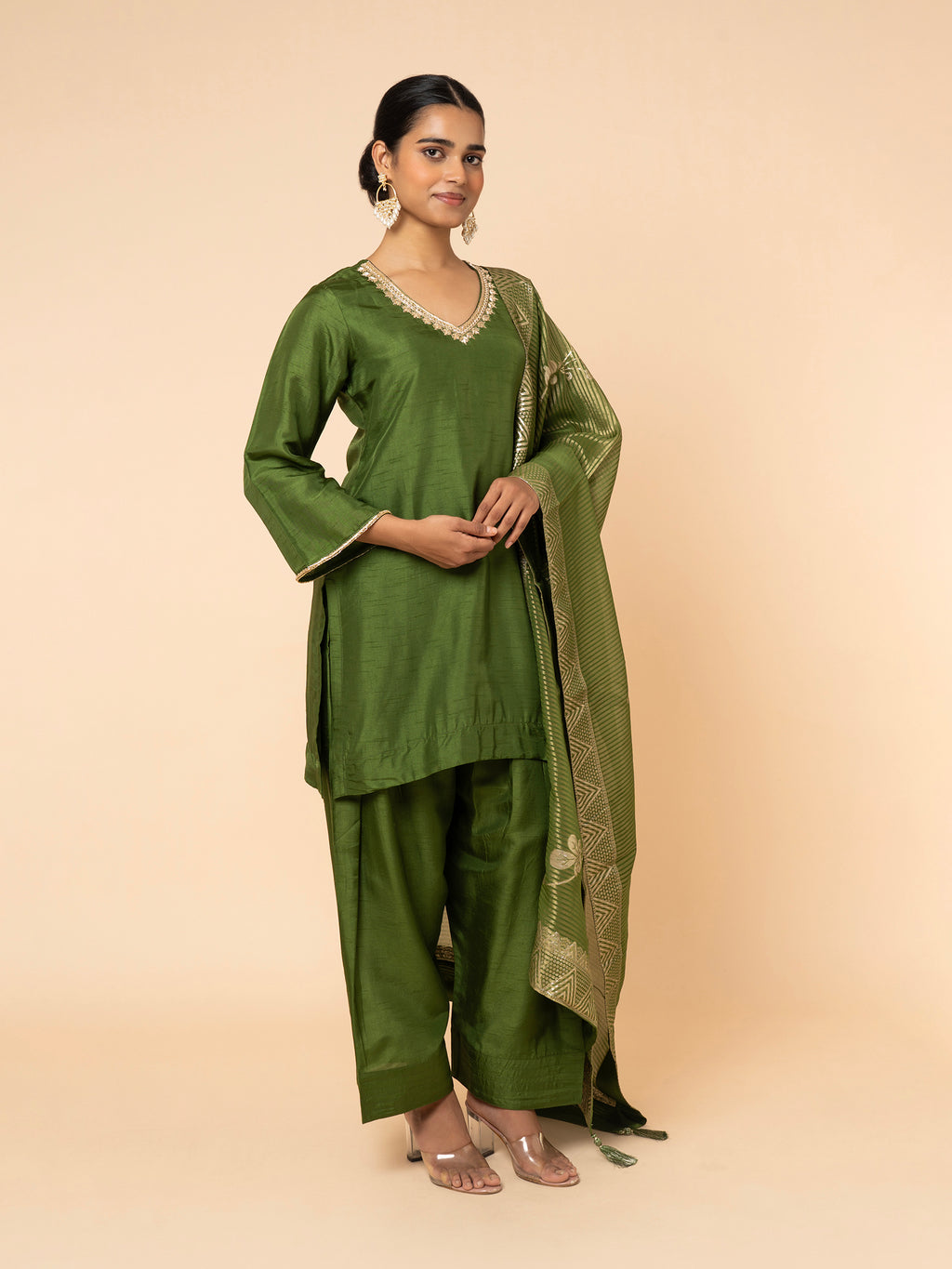 Forest Green Silk Suit Set