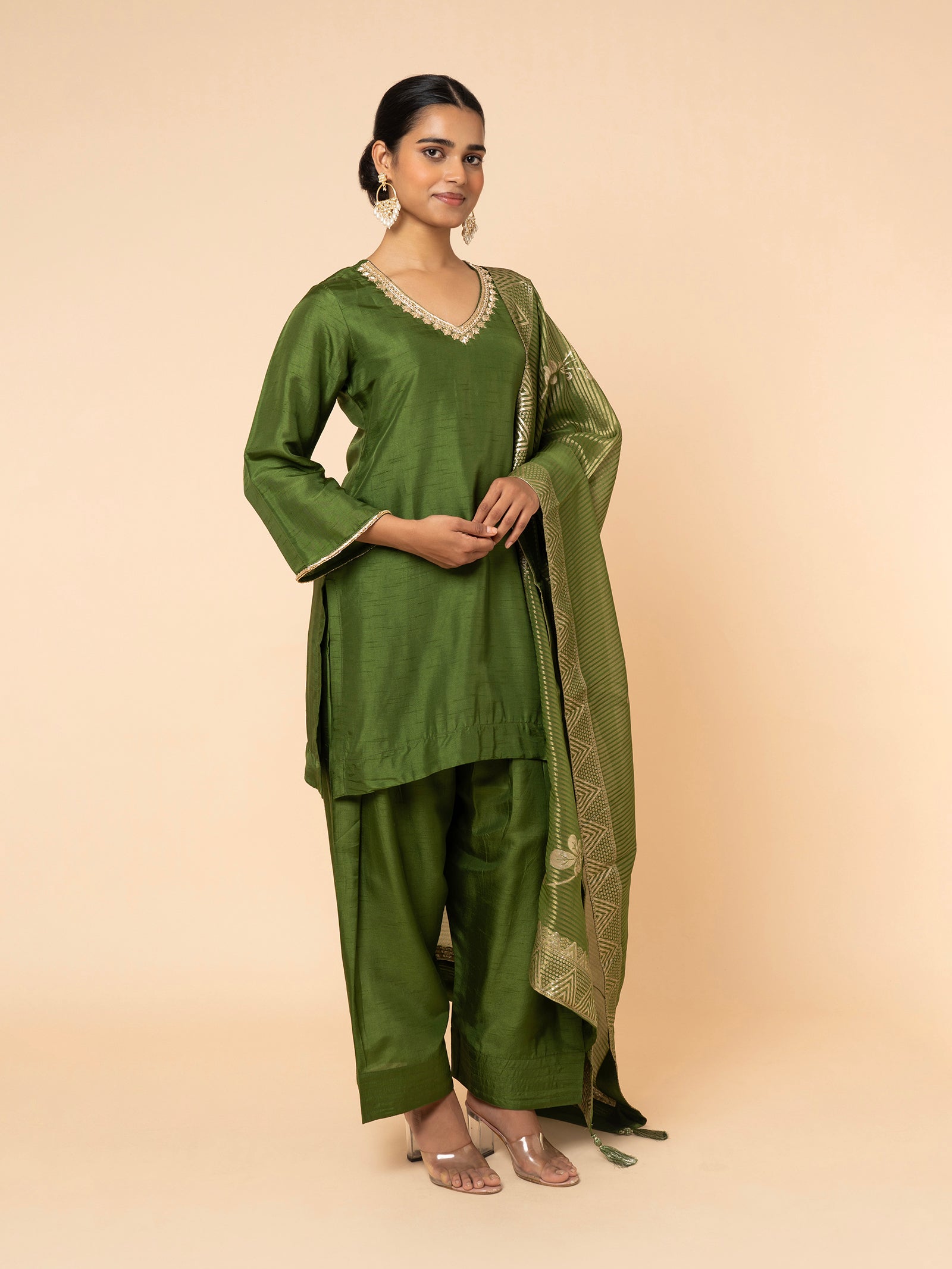 Forest Green Silk Suit Set